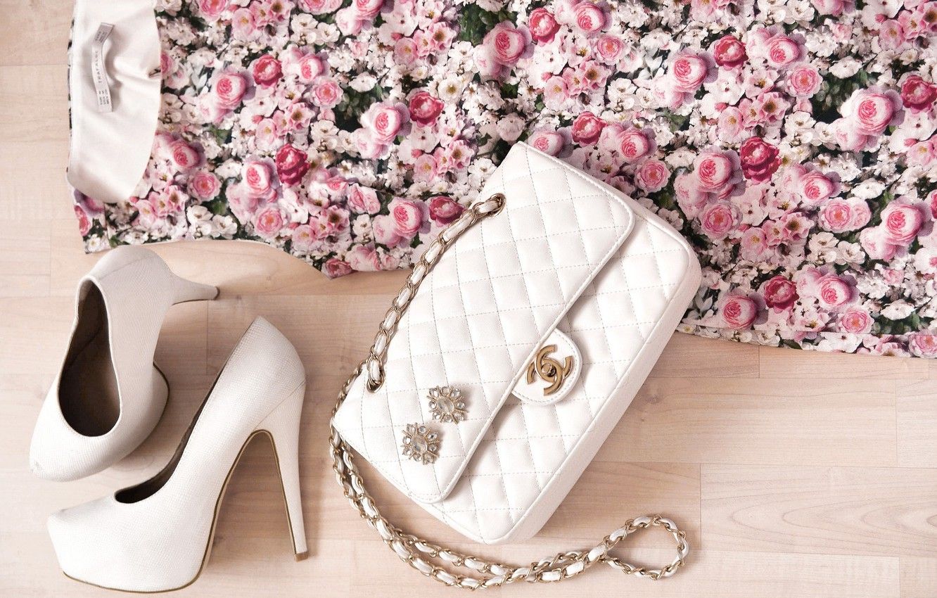 Wallpaper flowers, style, clothing, roses, dress, shoes, bag, white, women's, chanel image for desktop, section стиль