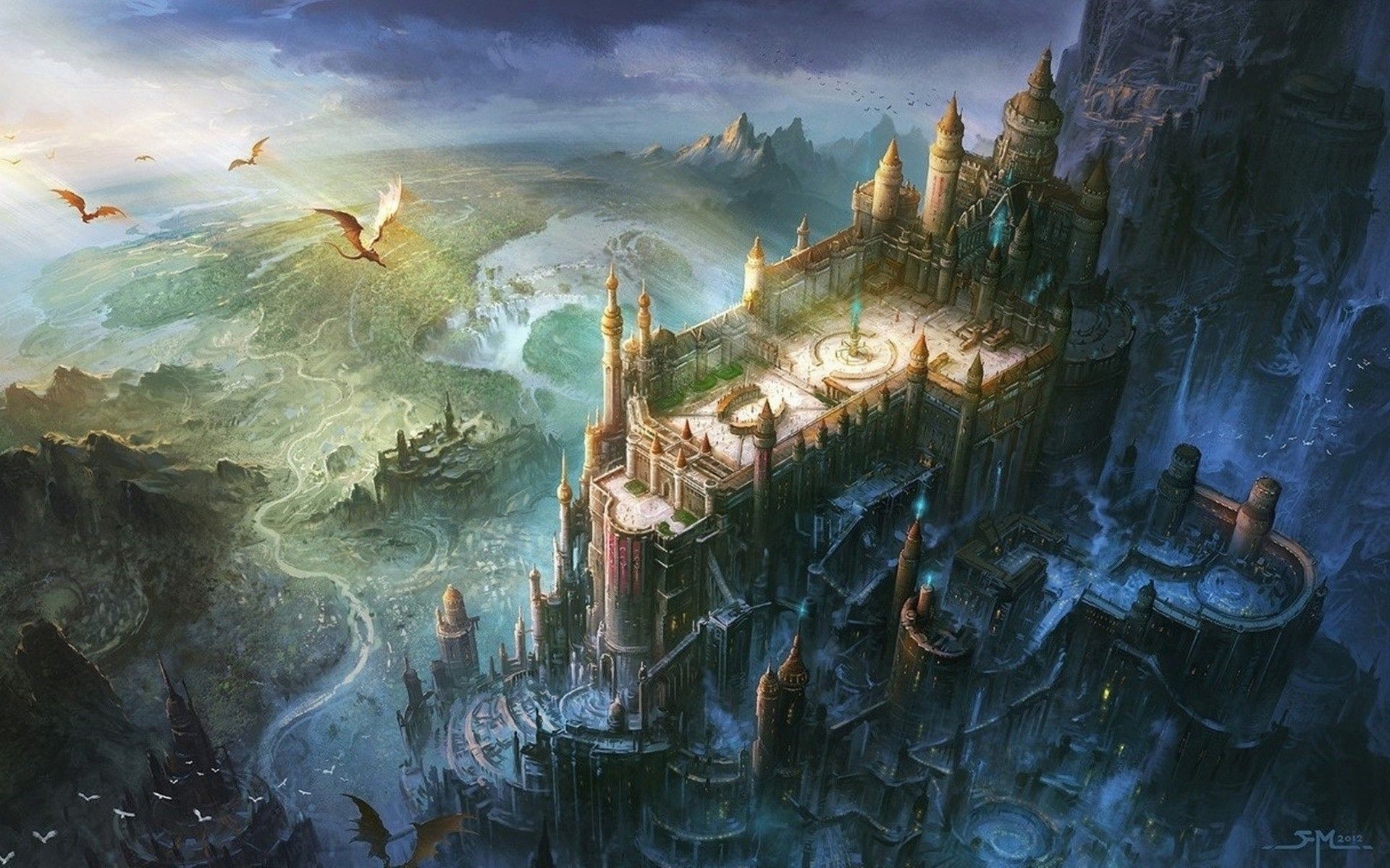 #digital art, #artwork, #The Lord of the Rings, #Minas Tirith, #castle, #dragon, wallpaper. Mocah.org HD Wallpaper