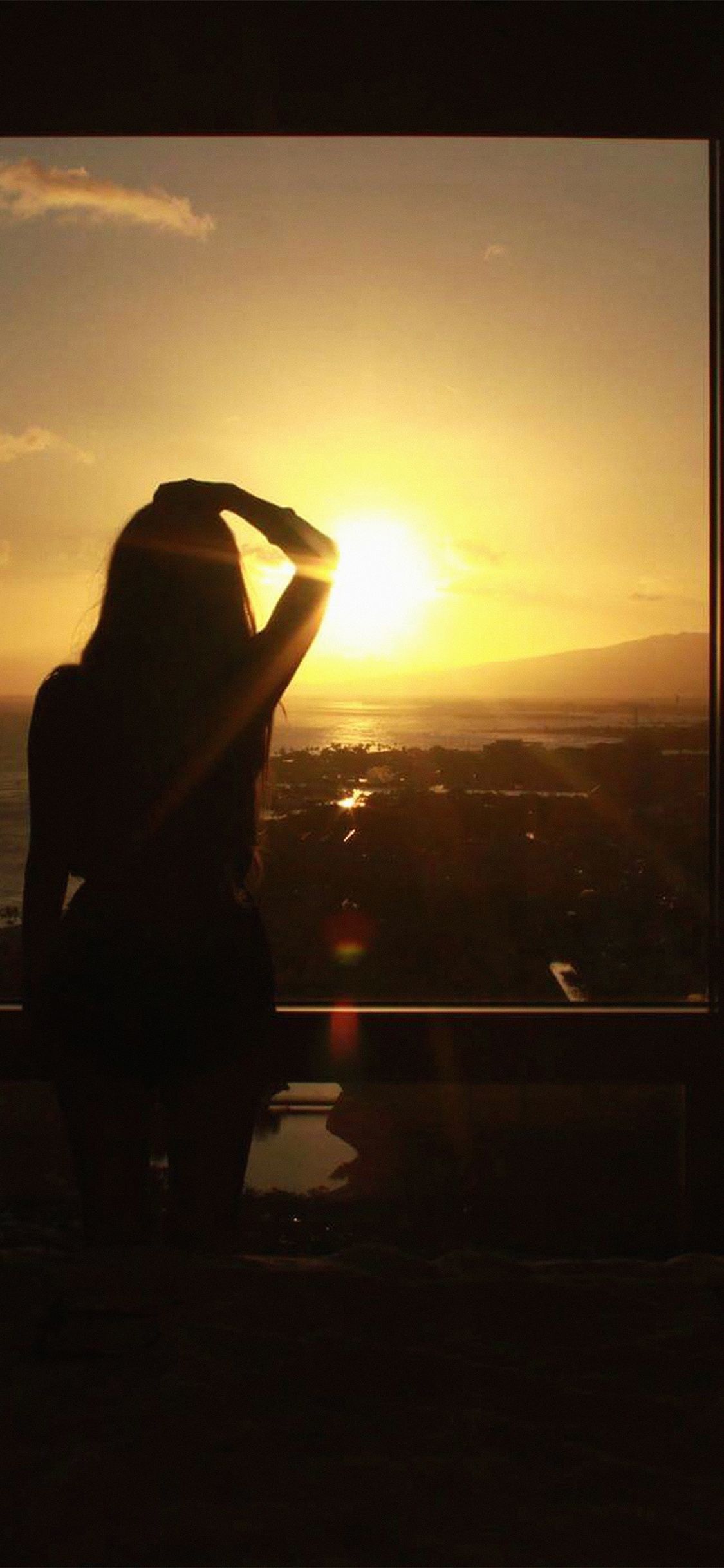 Sunset Girl Watching Silhouette Red Wallpaper