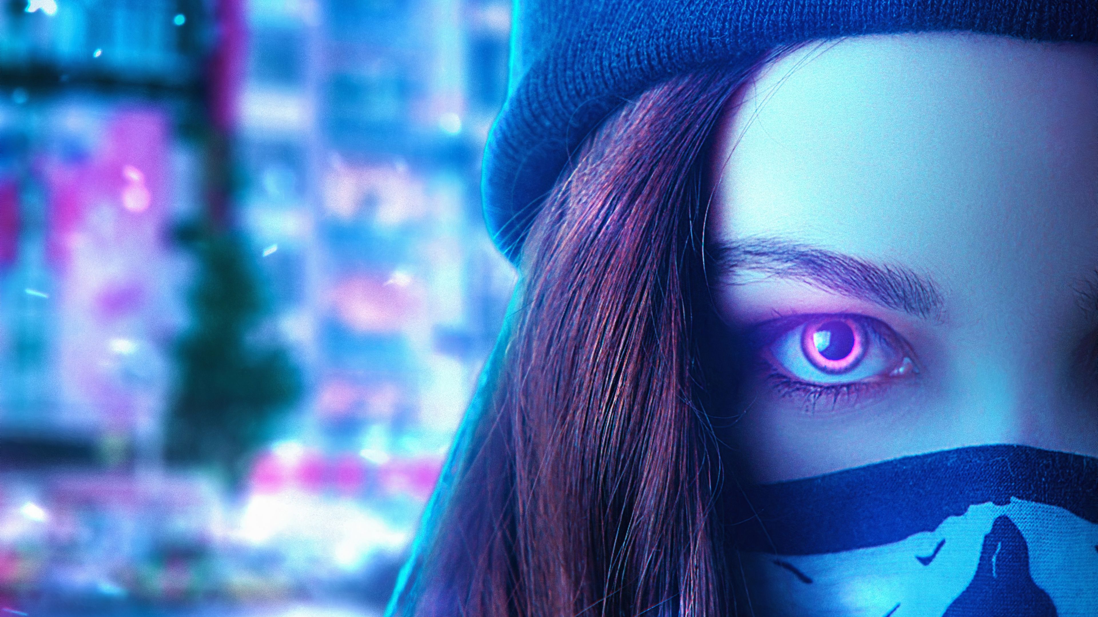 Neon Eyes Girl 4k 1366x768 Resolution HD 4k Wallpaper, Image, Background, Photo and Picture