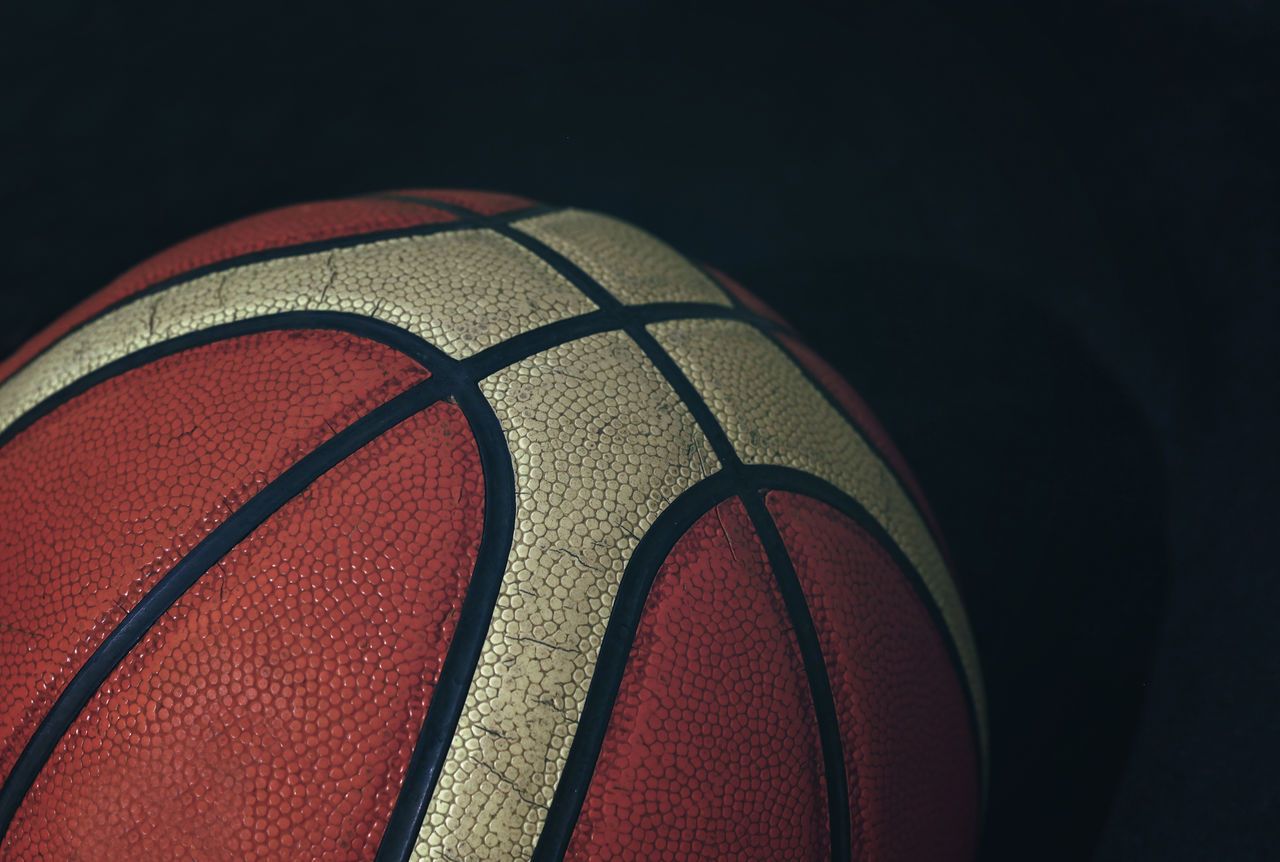 Close Up Of Basketball Against Black Background. Basketball, Retro Vintage, Black Background