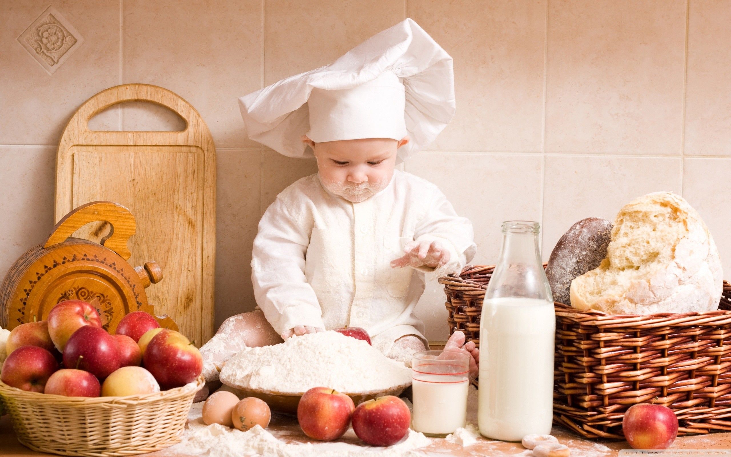 Baby milk food kids bread cooking chief apples cooks wallpaperx1600
