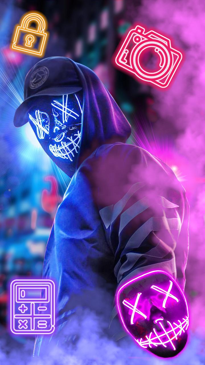 Purple Neon Mask Man Theme for Android