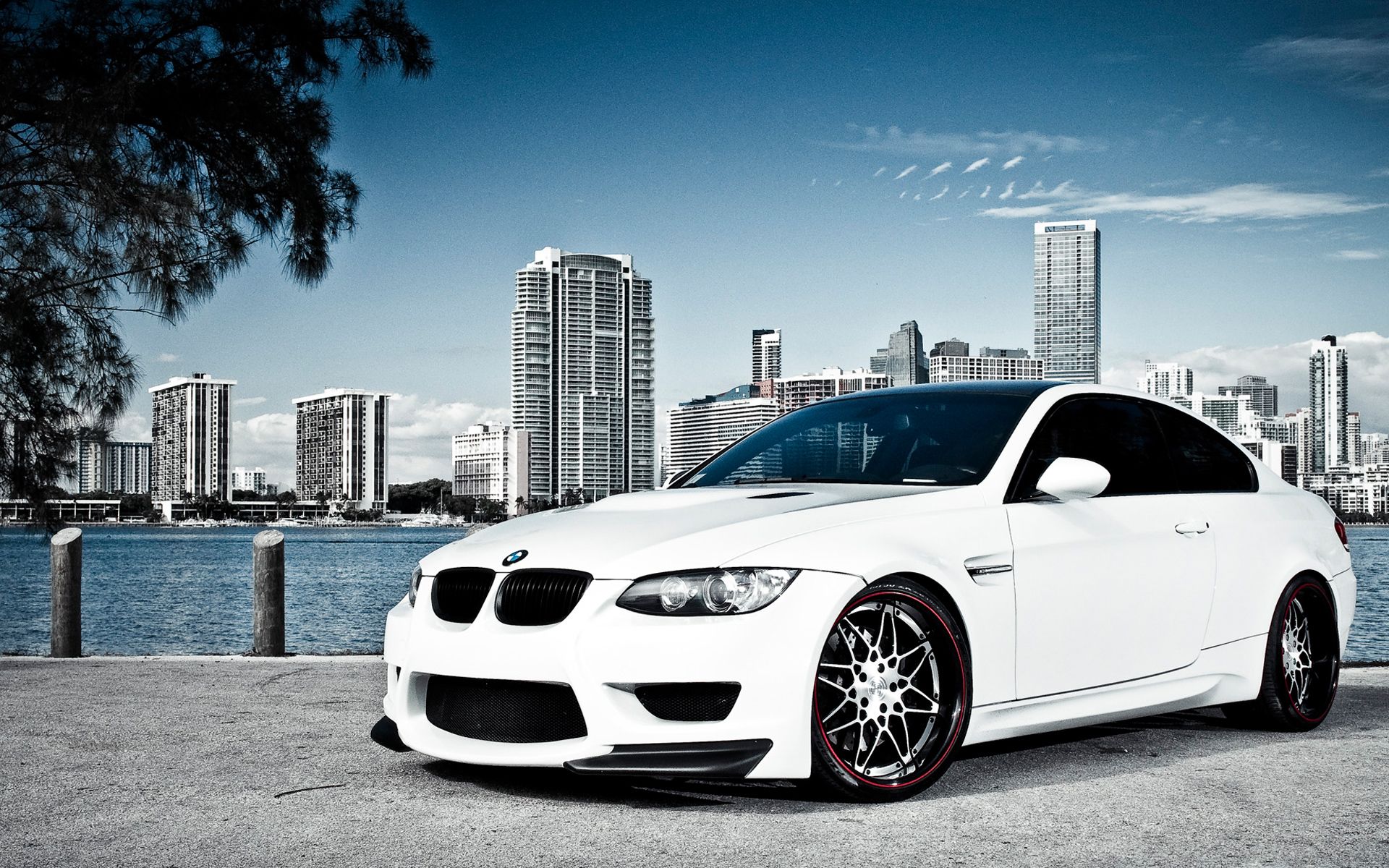 White BMW M3 Over Miami Wallpaper. HD Car Wallpaper