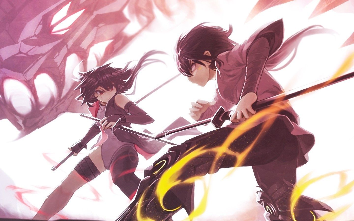 Anime Battle, Katana, Fighting, Dragon, Fire Boy And Girl Fight HD Wallpaper