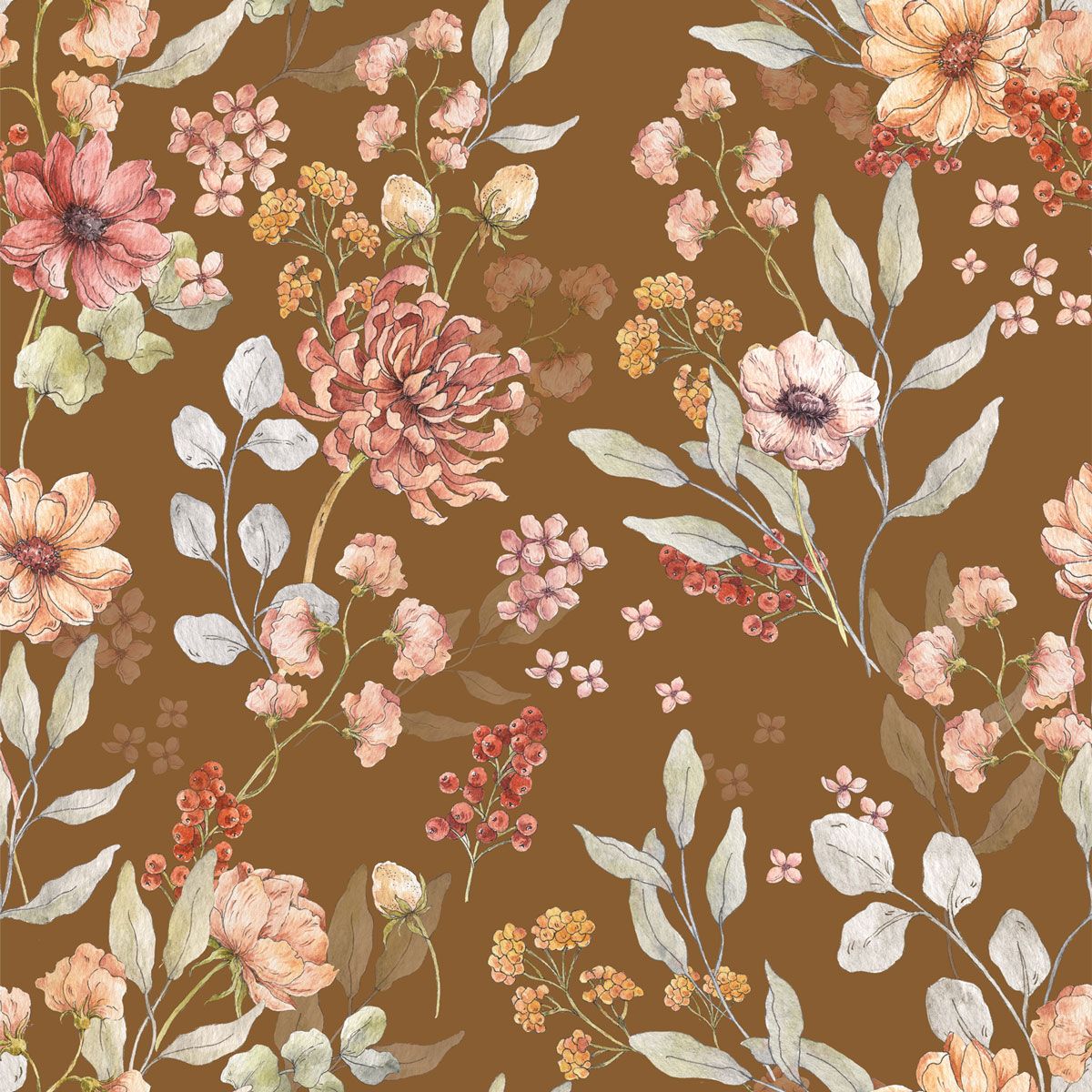Autumn Meadow Brown Wallpaper