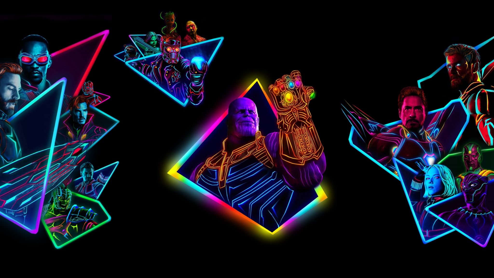 Download Avengers Infinity War 2018 80s Neon Style Digital Art Ultra Wide m...