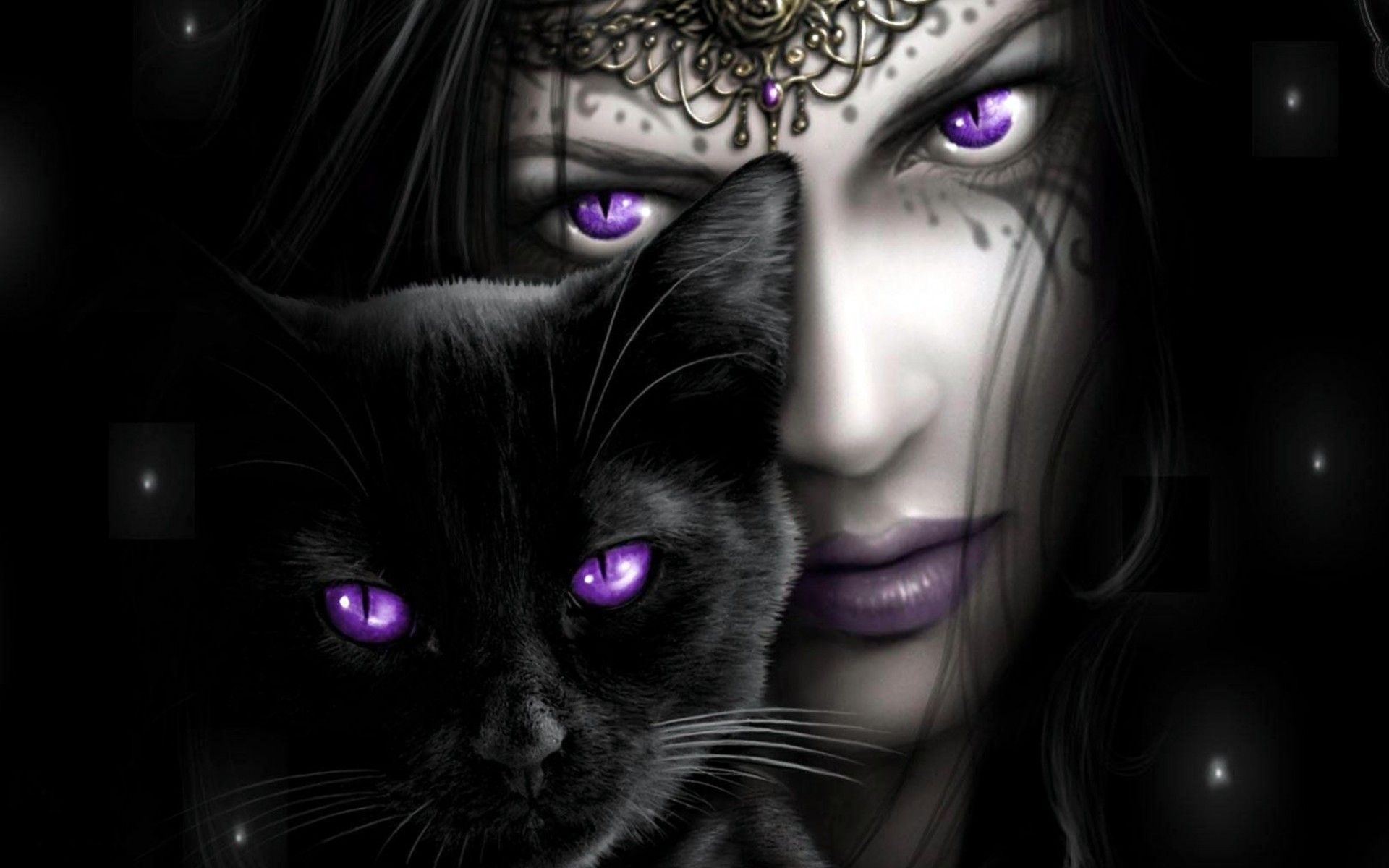Witch With Black Cat Wide, Wallpaper13.com