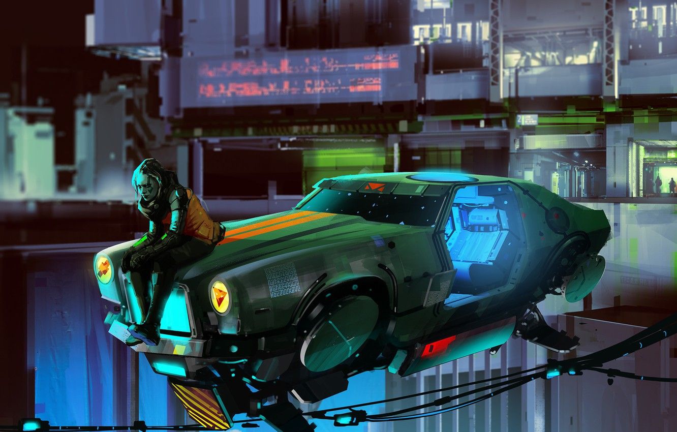 Wallpaper Girl, Car, Art, Sci Fi, Cyberpunk Image For Desktop, Section фантастика
