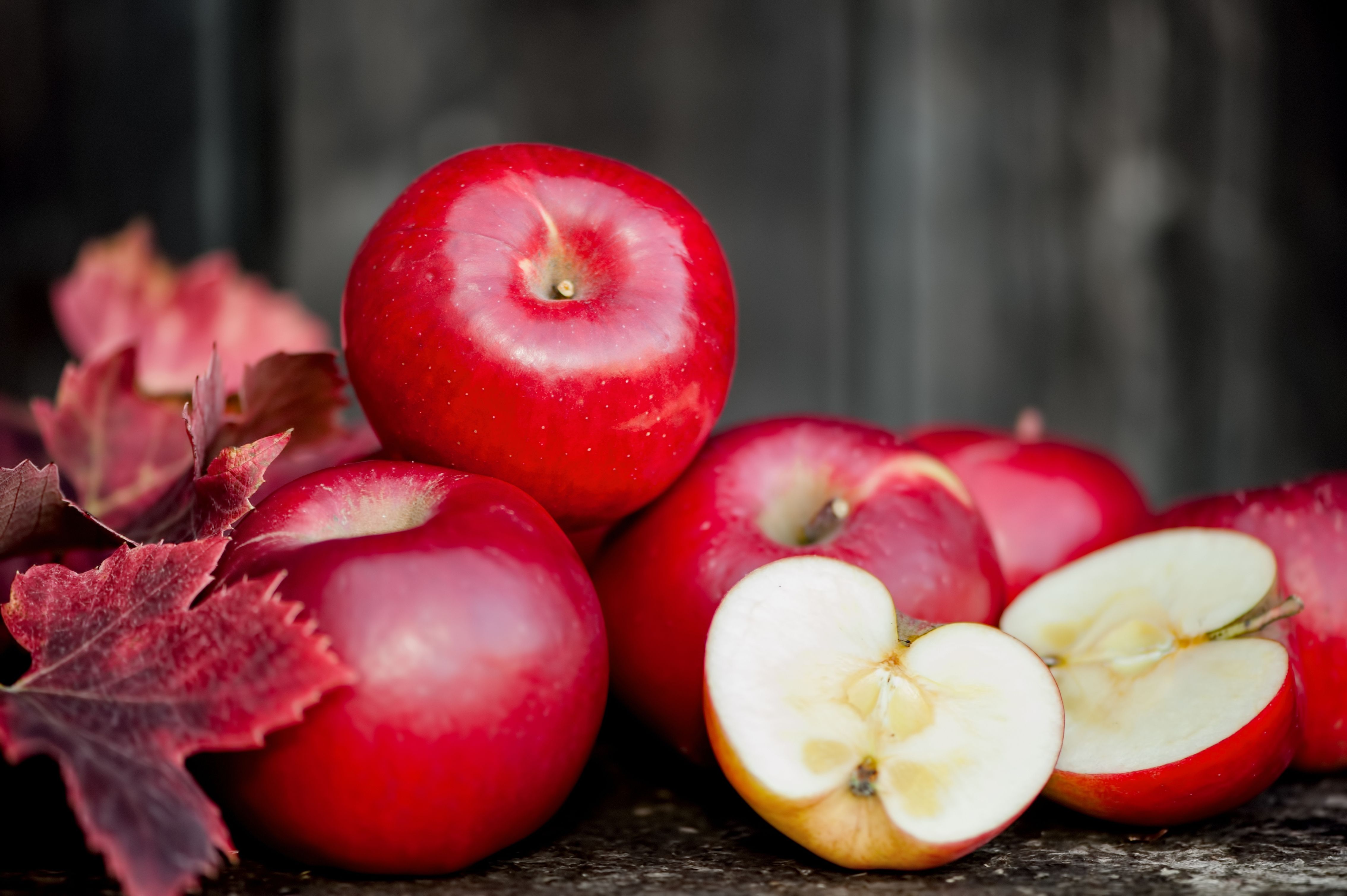 fruit, apples, red, leaves wallpaper