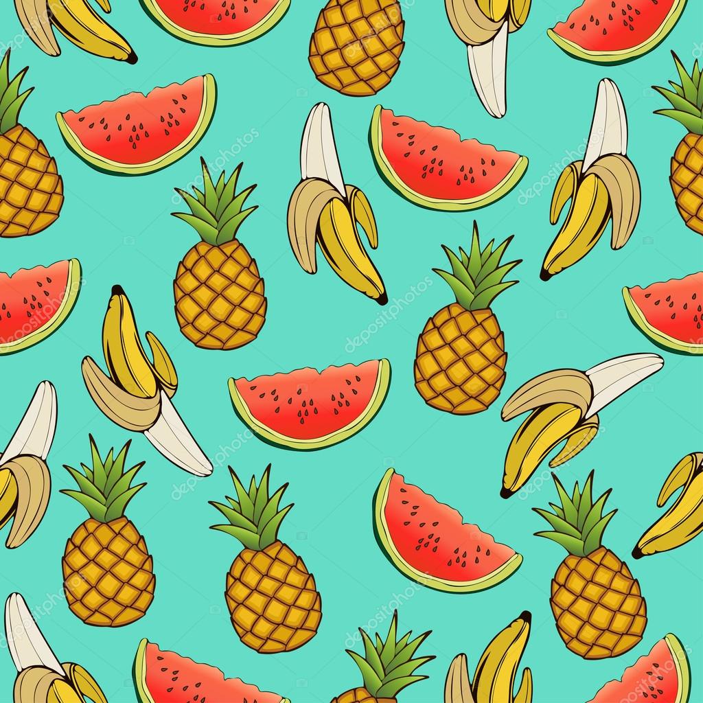 Drawing Fruit On A Blue Background, Cartoon Watermelon, Download Wallpaper