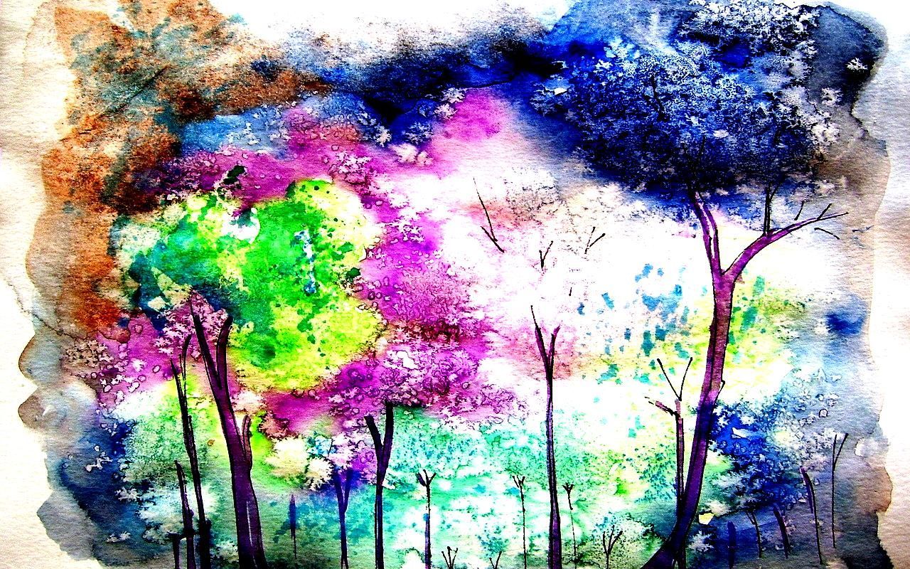 Colorful Tree Painting Wallpaper. Colorful Forest Paint Nature Tree Abstract HD wallpape. Watercolor art landscape, Watercolor art lessons, Watercolor art prints