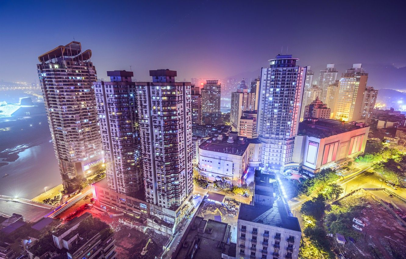 Wallpaper Night, The city, Skyscrapers, China, Chongqing image for desktop, section город