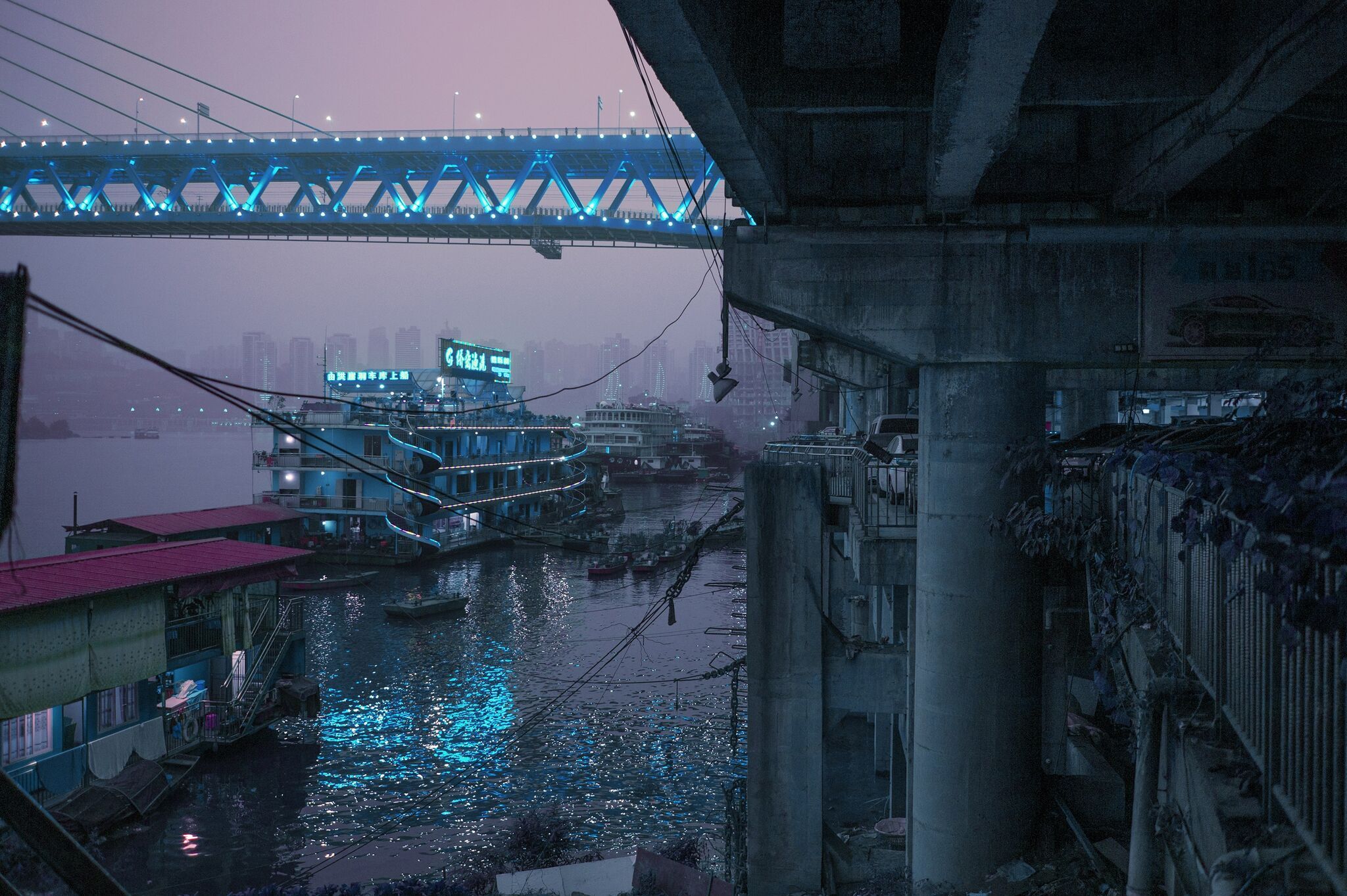 #boat, #neon, #cityscape, #bridge, #China, #ChongQing, wallpaper. Mocah.org HD Wallpaper