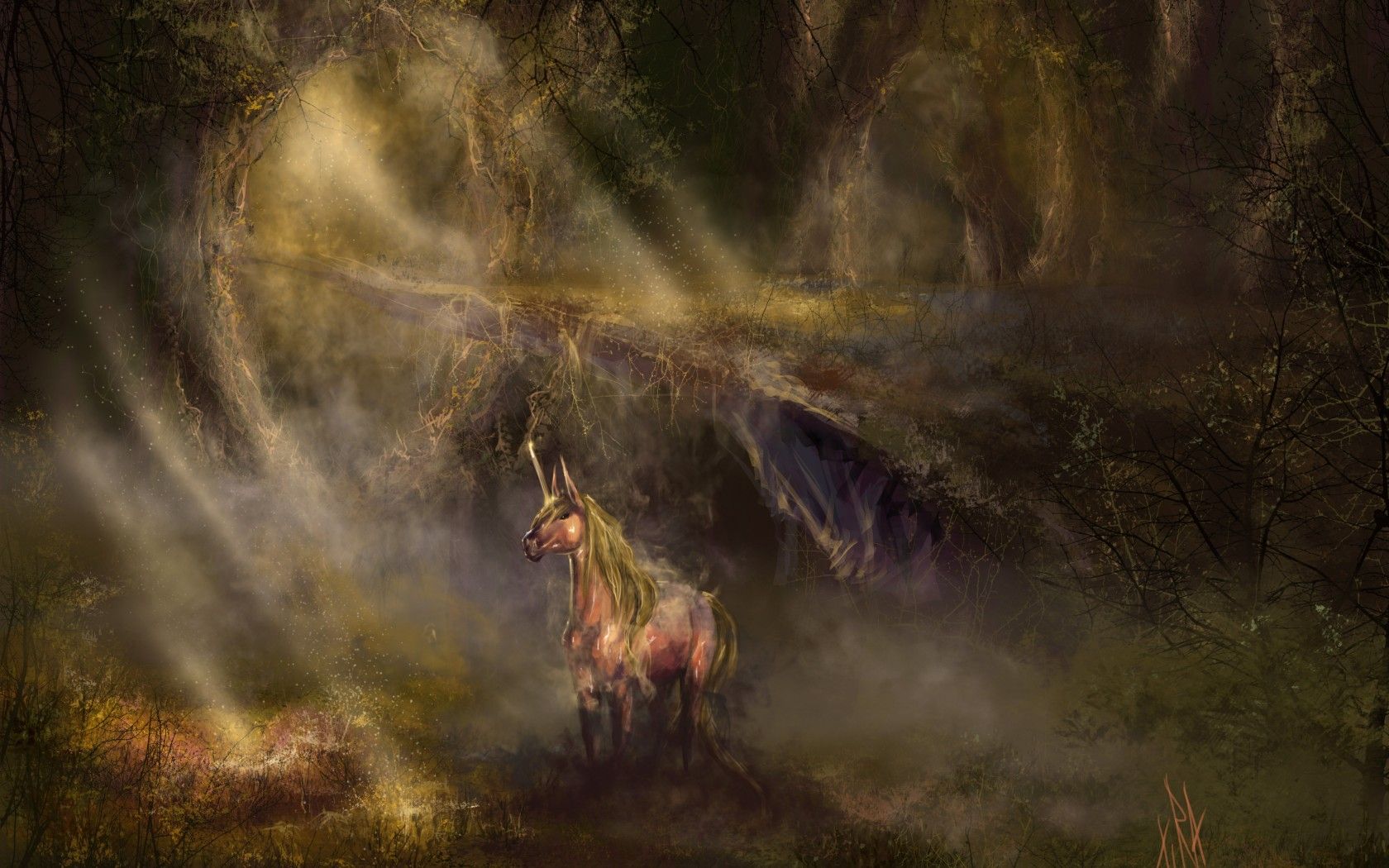 Unicorn horse magical animal autumn forest y j wallpaperx1050