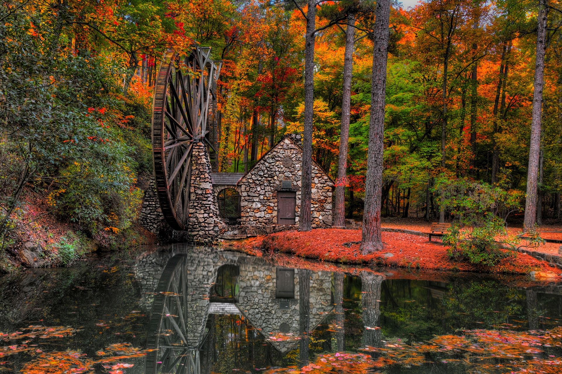 Old Water Mill' magical autumn color Wheel Life