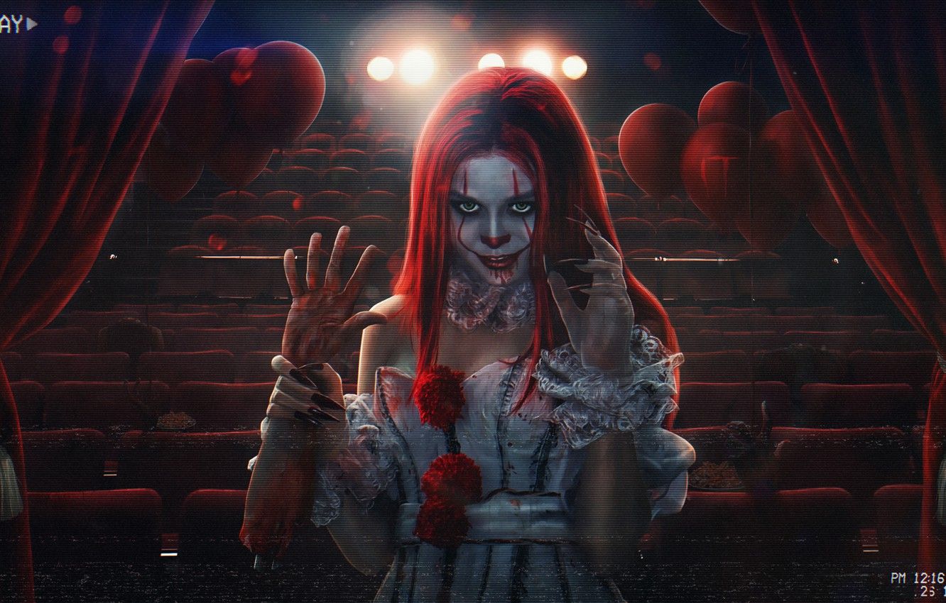 Wallpaper Girl, Doll, Face, Blood, Girl, Darkness, Horror, Evil, Horror, Evil, Illustration, Concept Art, Face, Pennywise, Creepy, Pennywise image for desktop, section фантастика