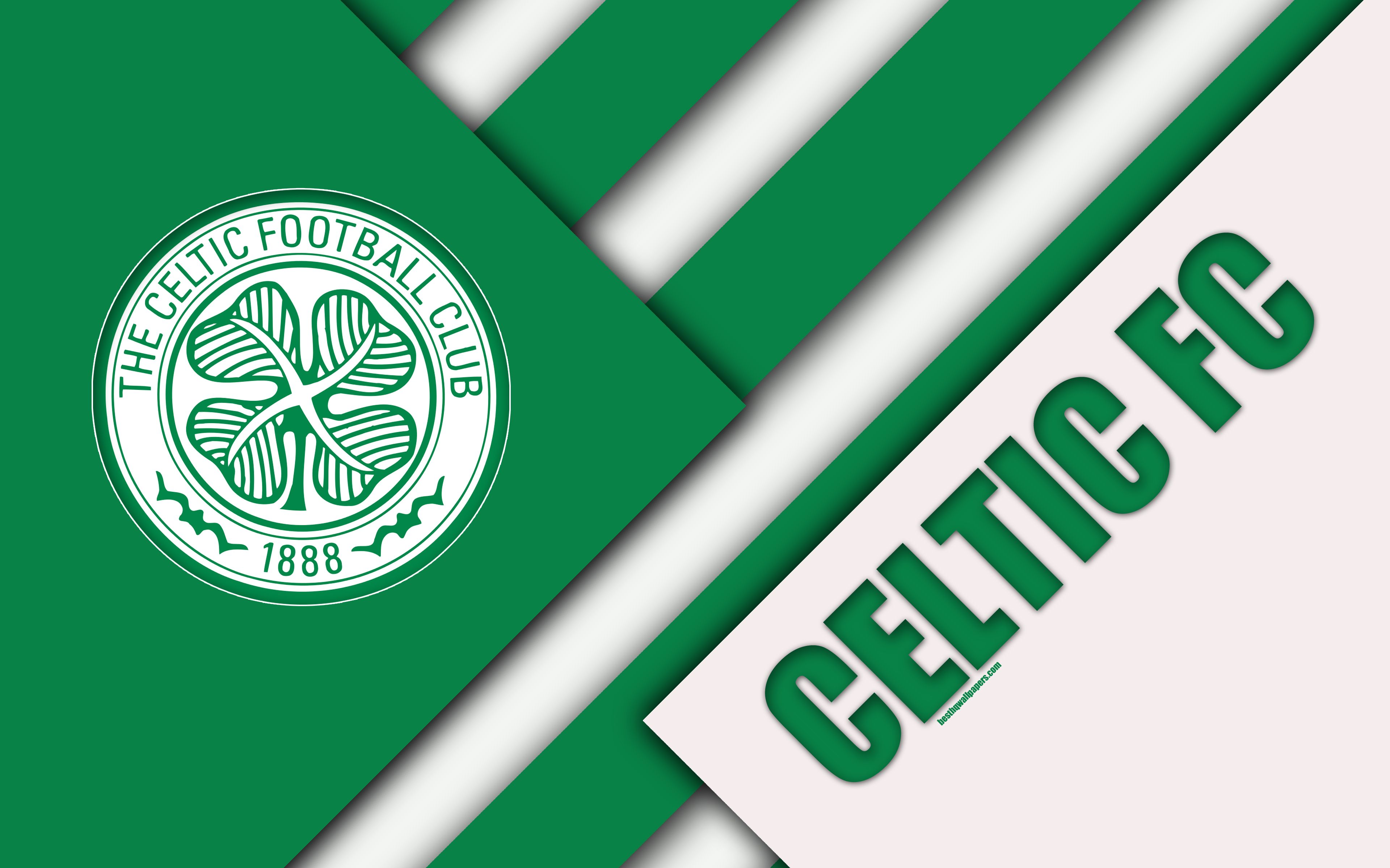 Download wallpaper Celtic FC, 4k, material design, Scottish football club, logo, green white abstraction, Scottish Premiership, Glasgow, Scotland, football for desktop with resolution 3840x2400. High Quality HD picture wallpaper