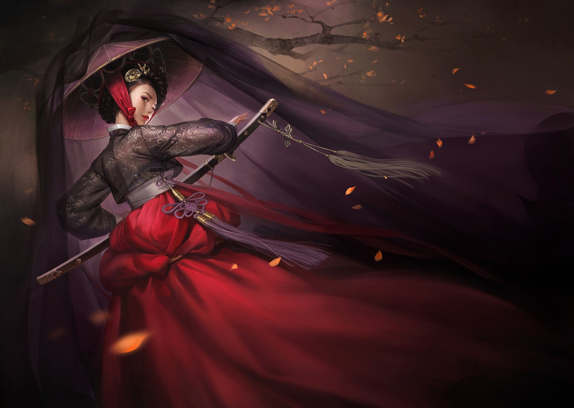 Girl, Sword, Katana, Oriental, Asian Conical Hat, Woman Warrior wallpaper. Mocah.org HD Wallpaper