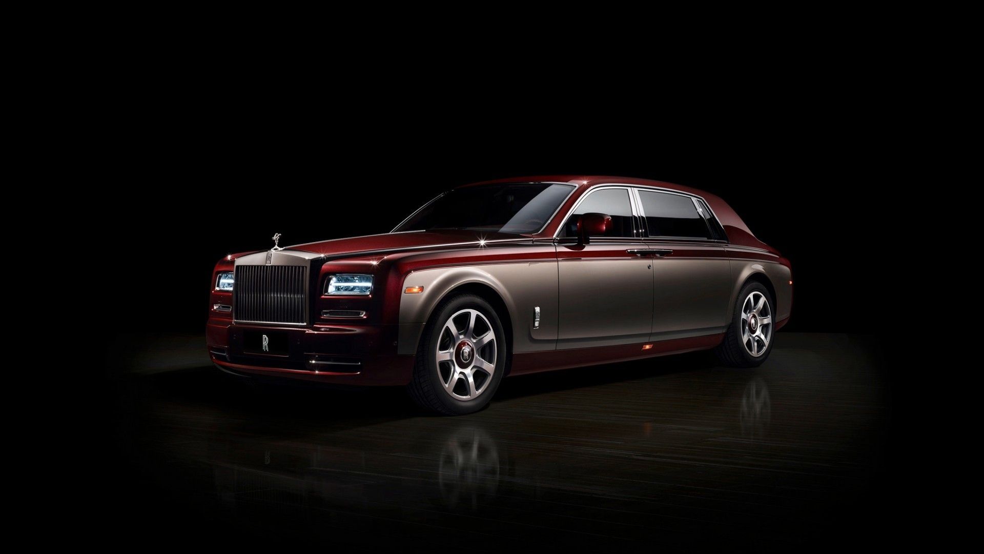 Burgundy Rolls Royce Phantom on Dark Background desktop PC and Mac wallpaper