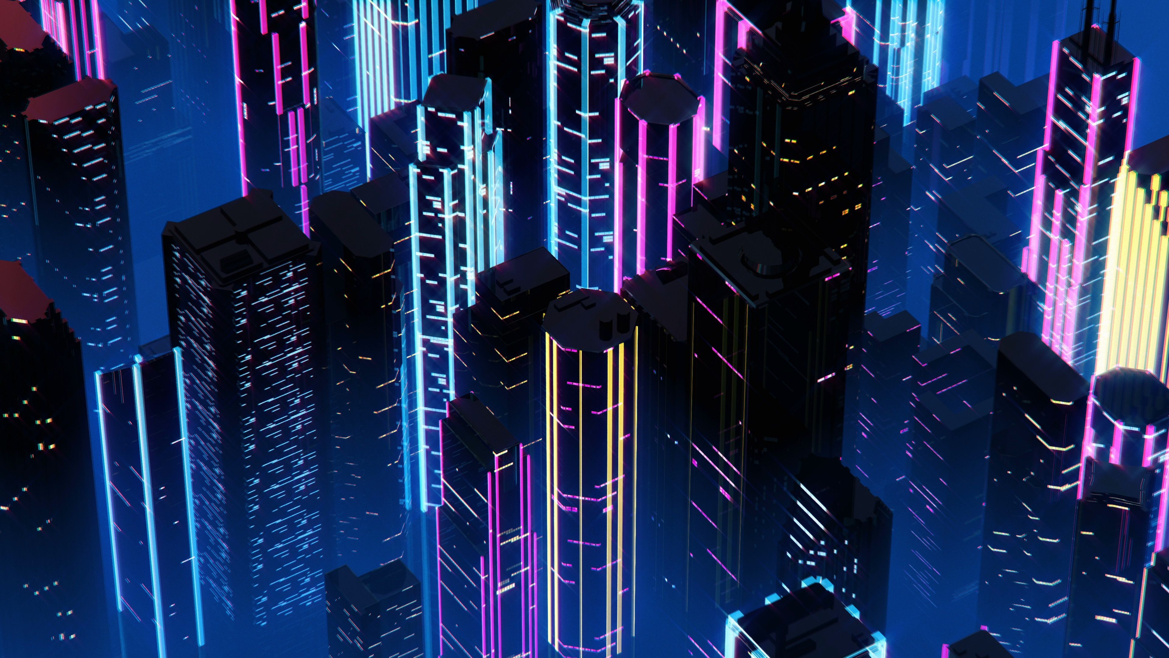 Skyscrapers with neon lights in night city, synthwave style 3D animation Stock Footage #AD , #night#city#lights#Skyscrape. Neon wallpaper, Neon art, City wallpaper