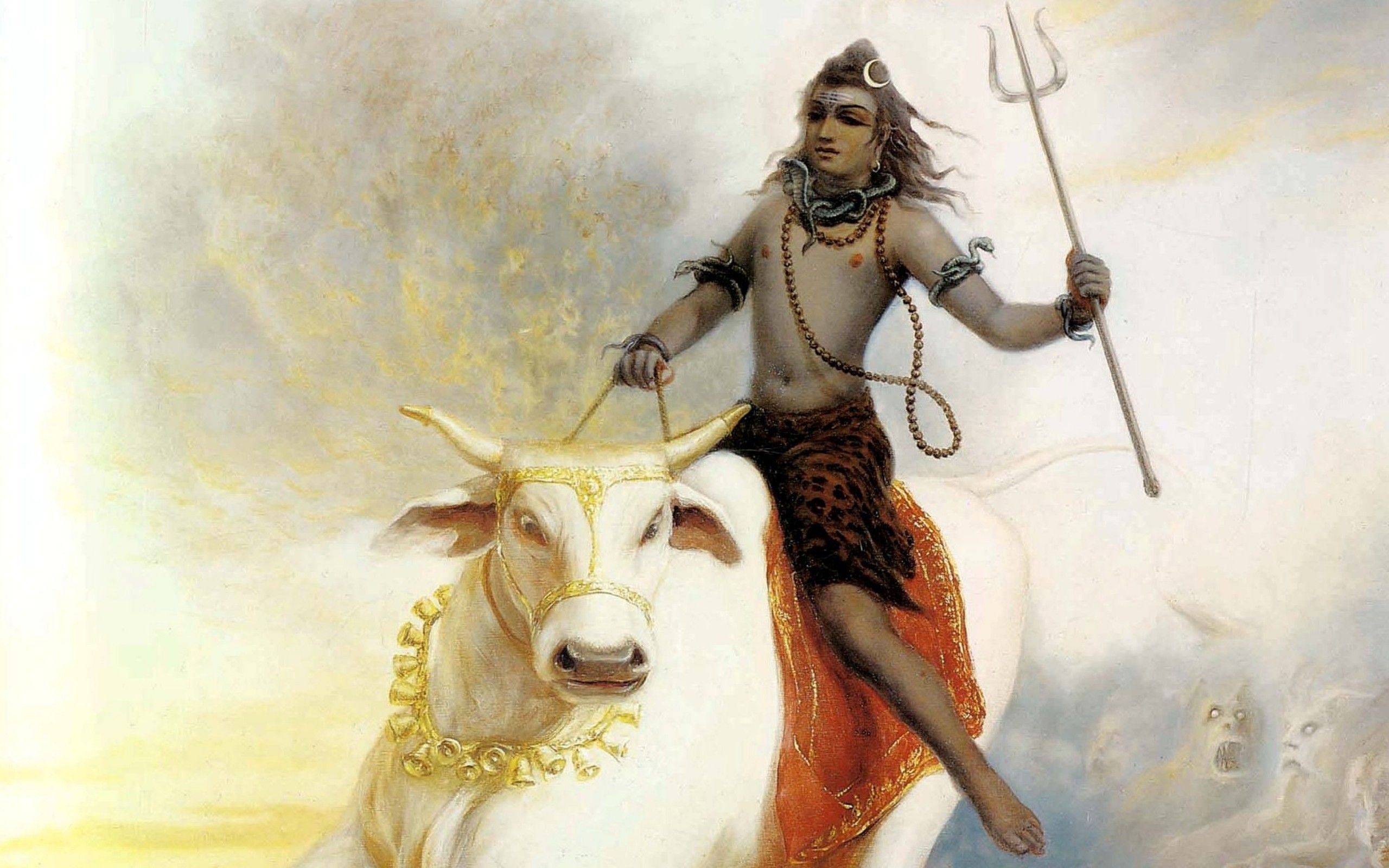 Snakes Ghosts Hinduism Shiva with Nandi HD Background