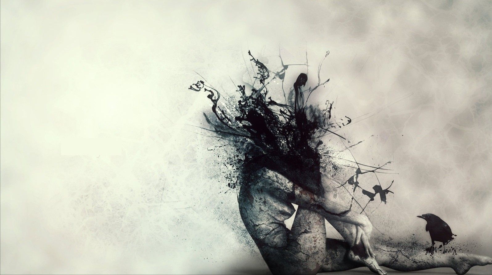 women horror dark blood sorrow ink splatter raven 1596x891 wallpaper High Quality Wallpaper, High Definition Wallpaper