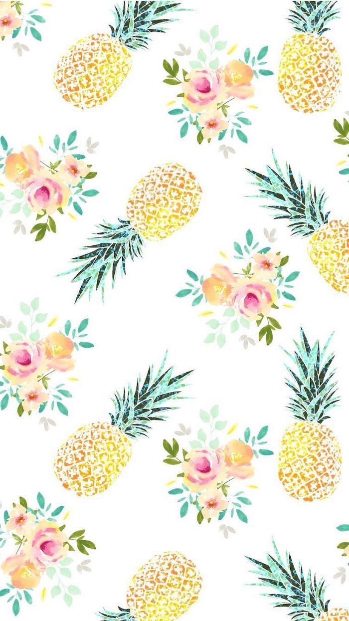 Girly Background Pineapplaes Flowers Drawings White Background. Wallpaper Iphone Cute, IPhone Background Wallpaper, Pineapple Wallpaper