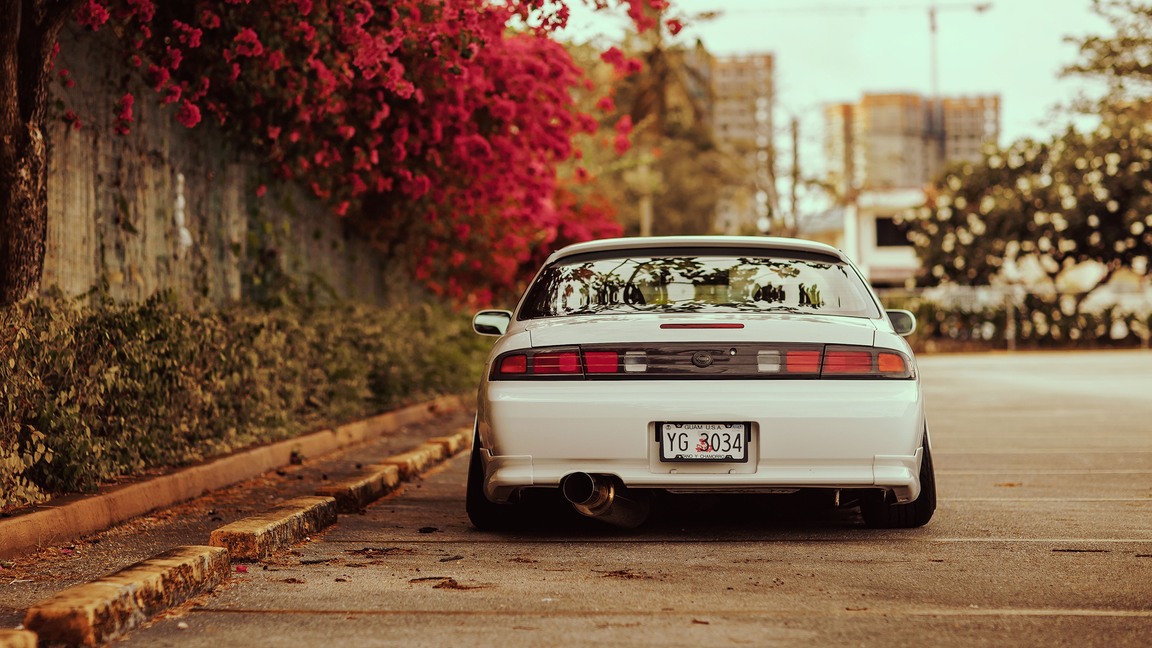 Picture Nissan Silvia S14 stance White Cars Back view 3840x2160