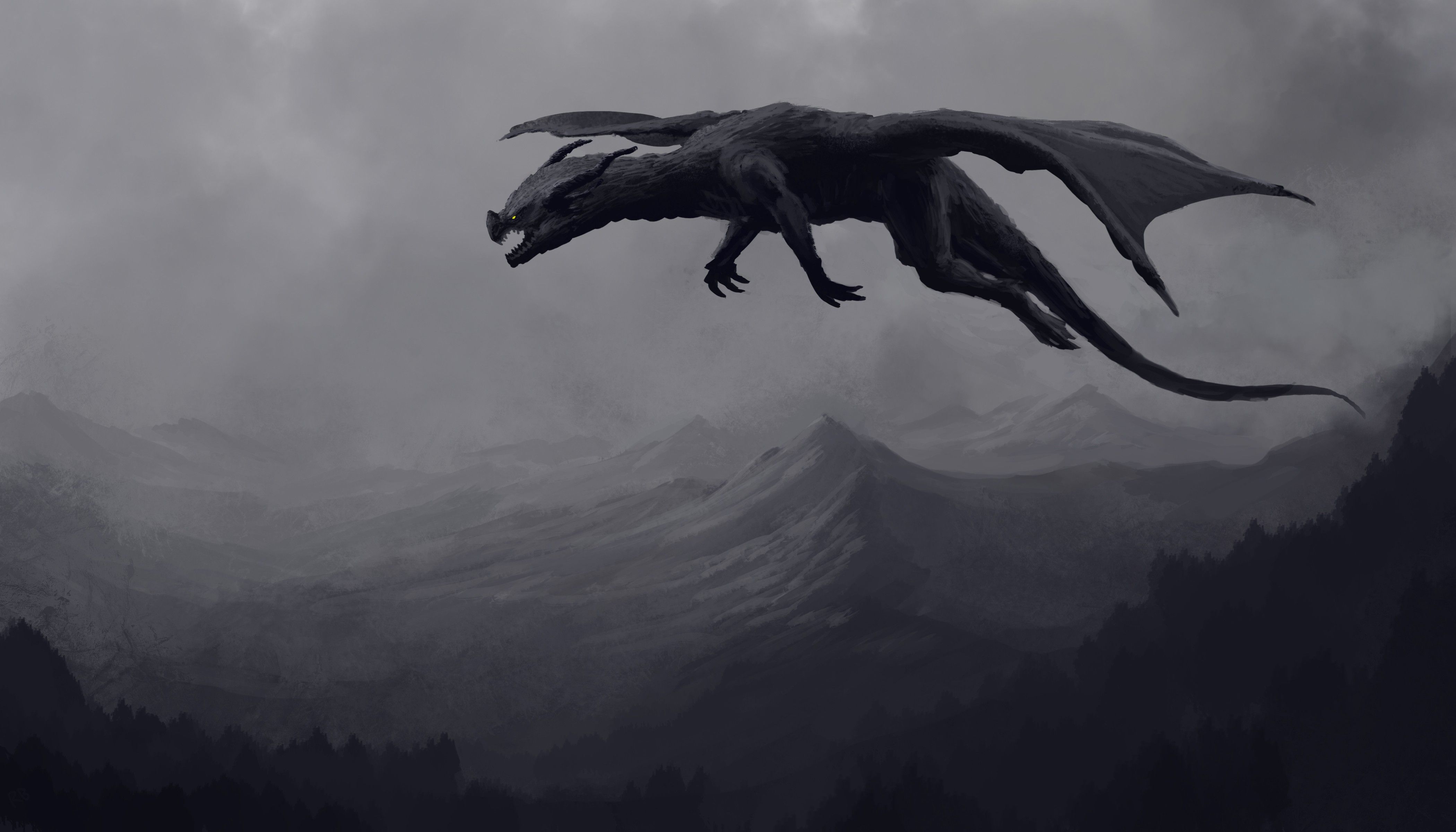 Big Giant Black Dragon 4k, HD Artist, 4k Wallpaper, Image, Background, Photo and Picture