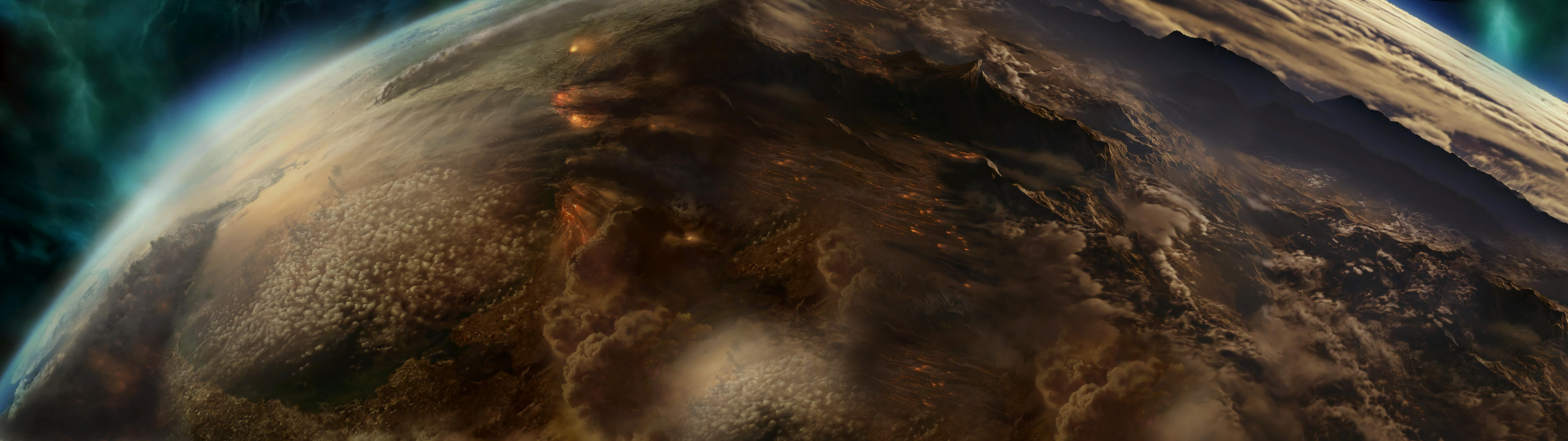Halo: Reach double monitor wallpaper No. 3 time featuring the planet itself [7680x2160]