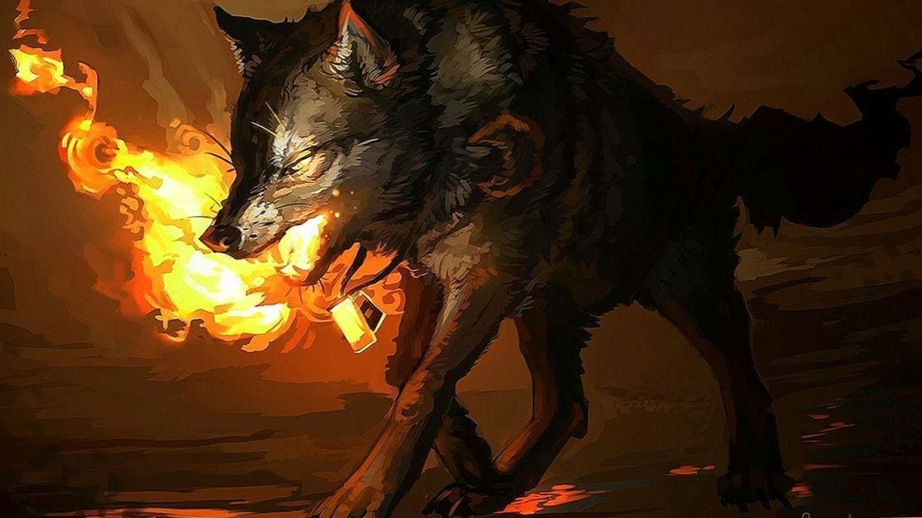 Wallpaper Fire Wolf Wallpaper.Pro