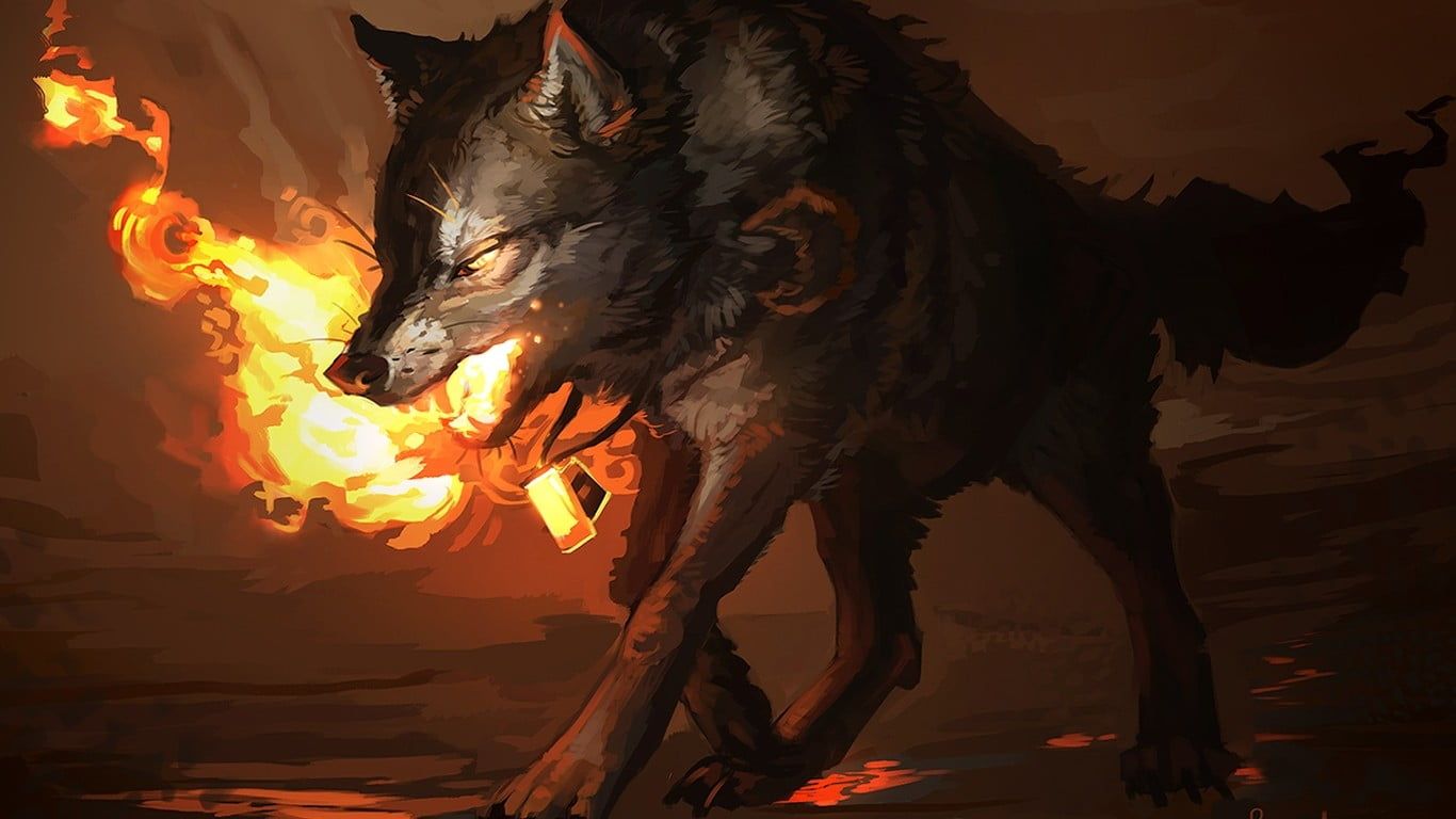 Fire Cool Wolf Background