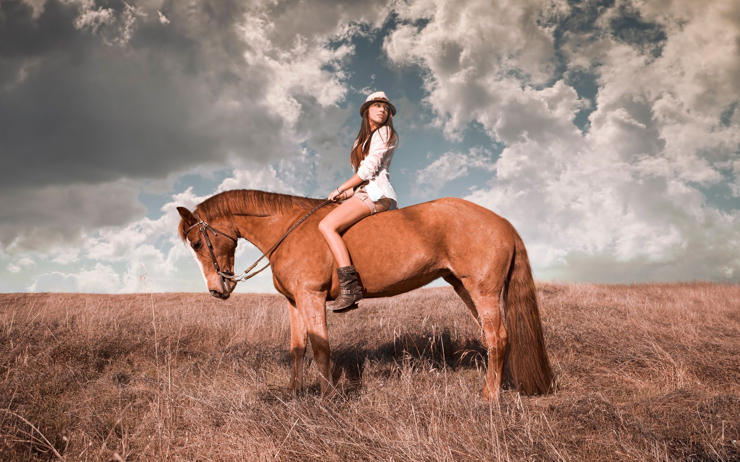 Girl in hat riding a horse wallpaper and image, picture, photo