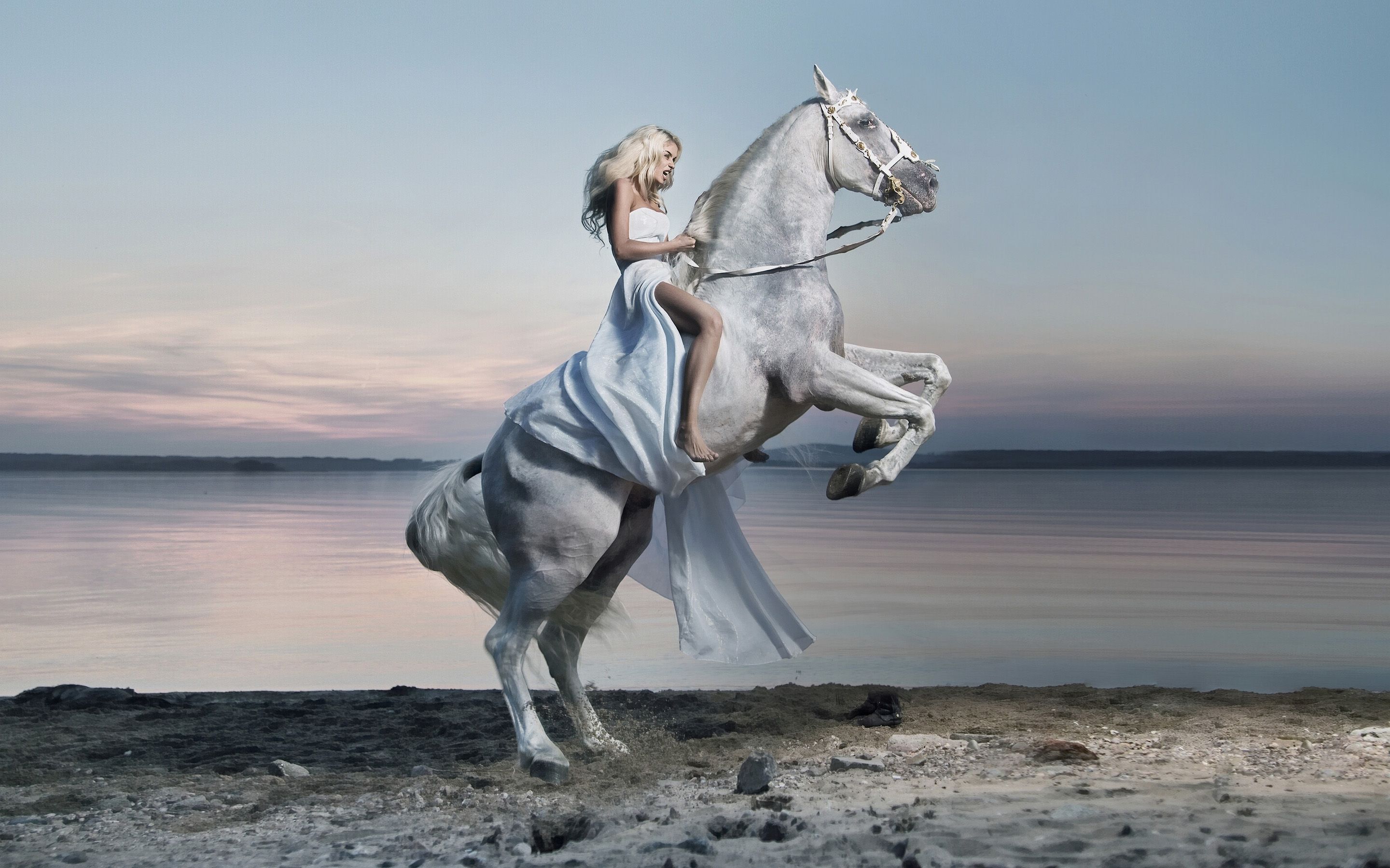 Blue Girl On A White Horse Lake HD Desktop Wallpaper, Wallpaper13.com