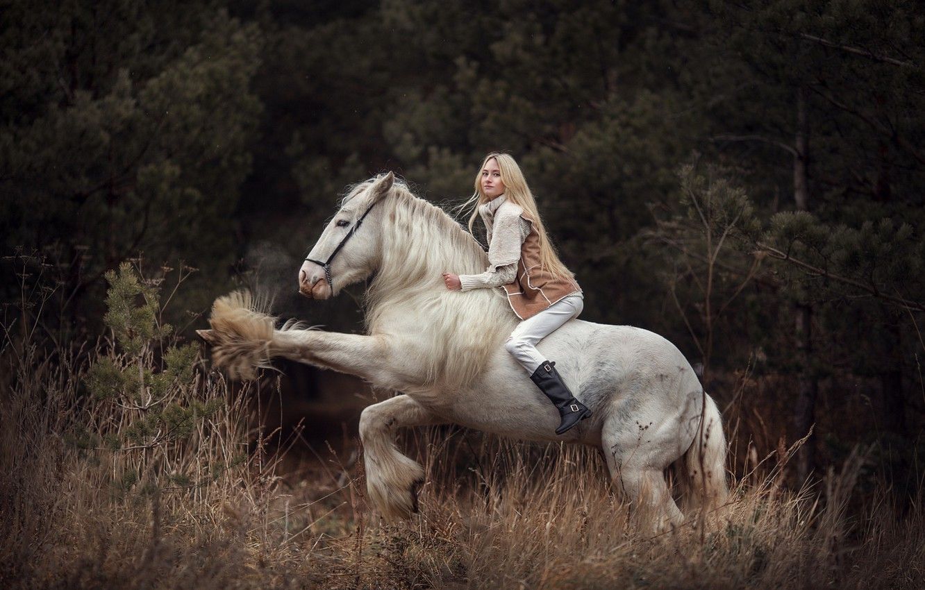 Wallpaper girl, horse, blonde, rider image for desktop, section настроения