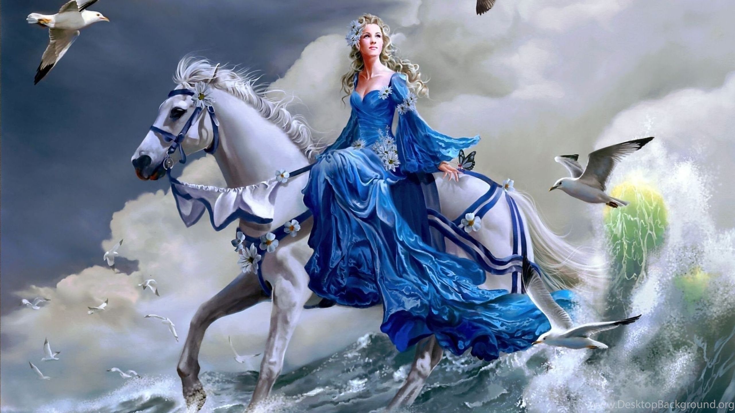 Girl Riding A Horse On Water 2560x1440 Fantasy Wallpaper 28685. Desktop Background