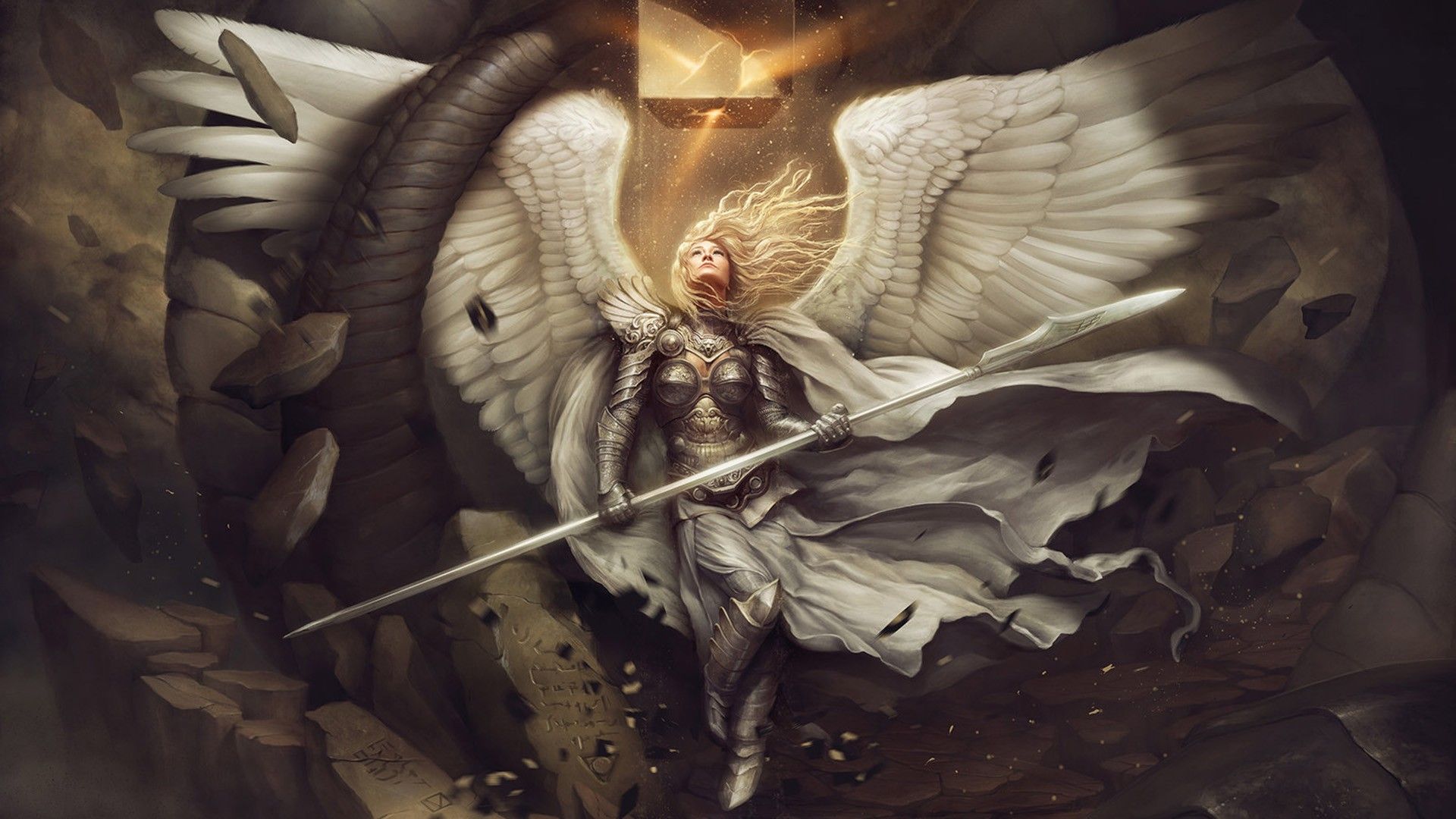 fantasy art, women, cape, armor, artwork, wings, angel wallpaper