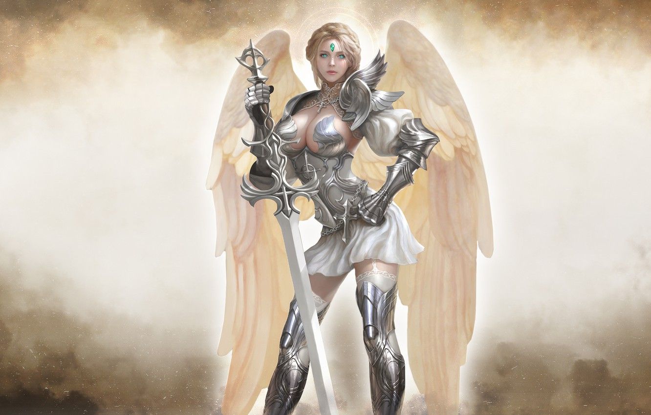 Wallpaper Girl, Blonde, Armor, Angel, Girl, Sword, Warrior, Wings, Heaven, Art, Beautiful, Art, Woman, Warrior, Blonde, Angel image for desktop, section фантастика