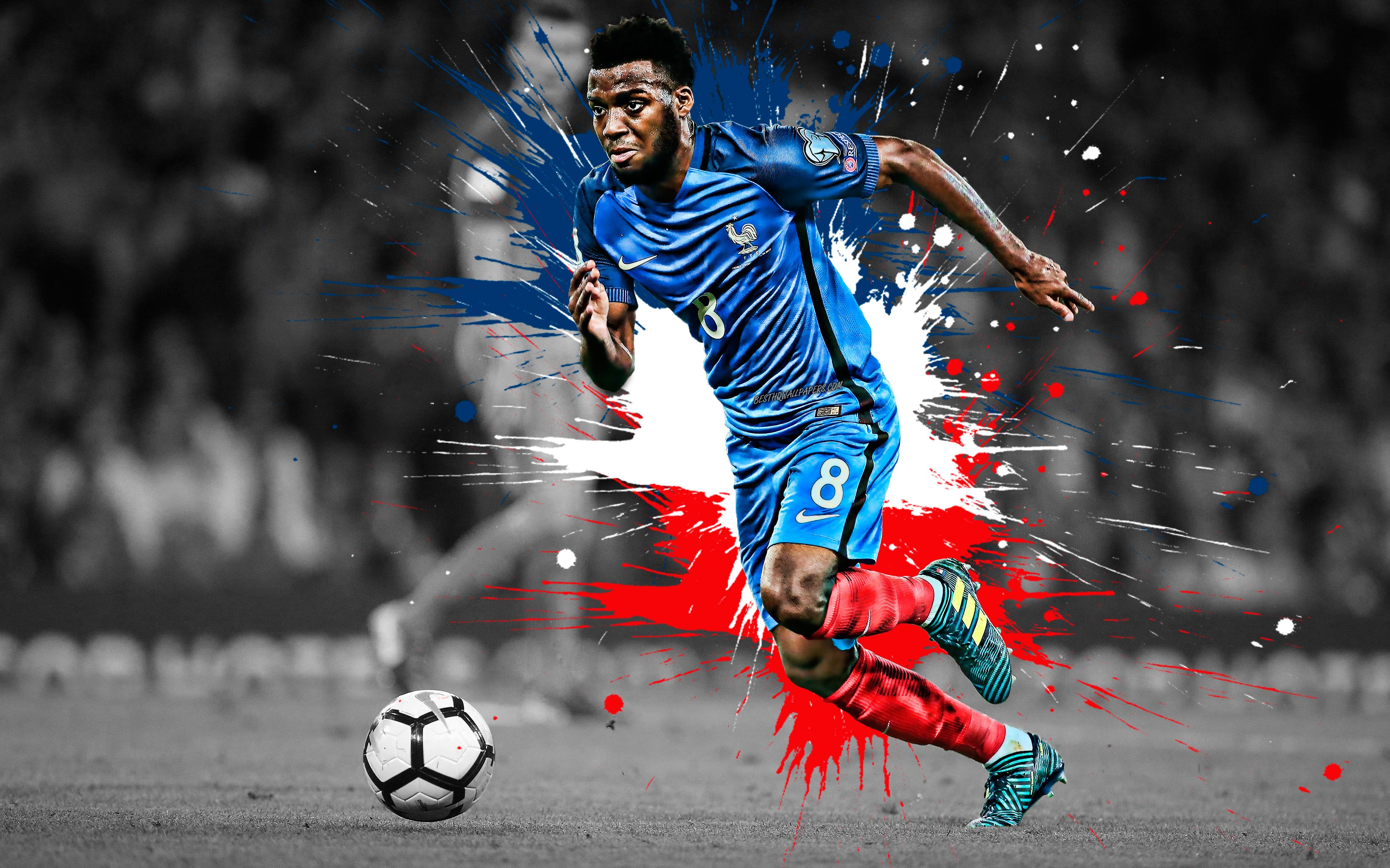 Download wallpaper Thomas Lemar, 4k, French football player, French national football team, midfielder, creative flag of France, art, France, football for desktop with resolution 3840x2400. High Quality HD picture wallpaper