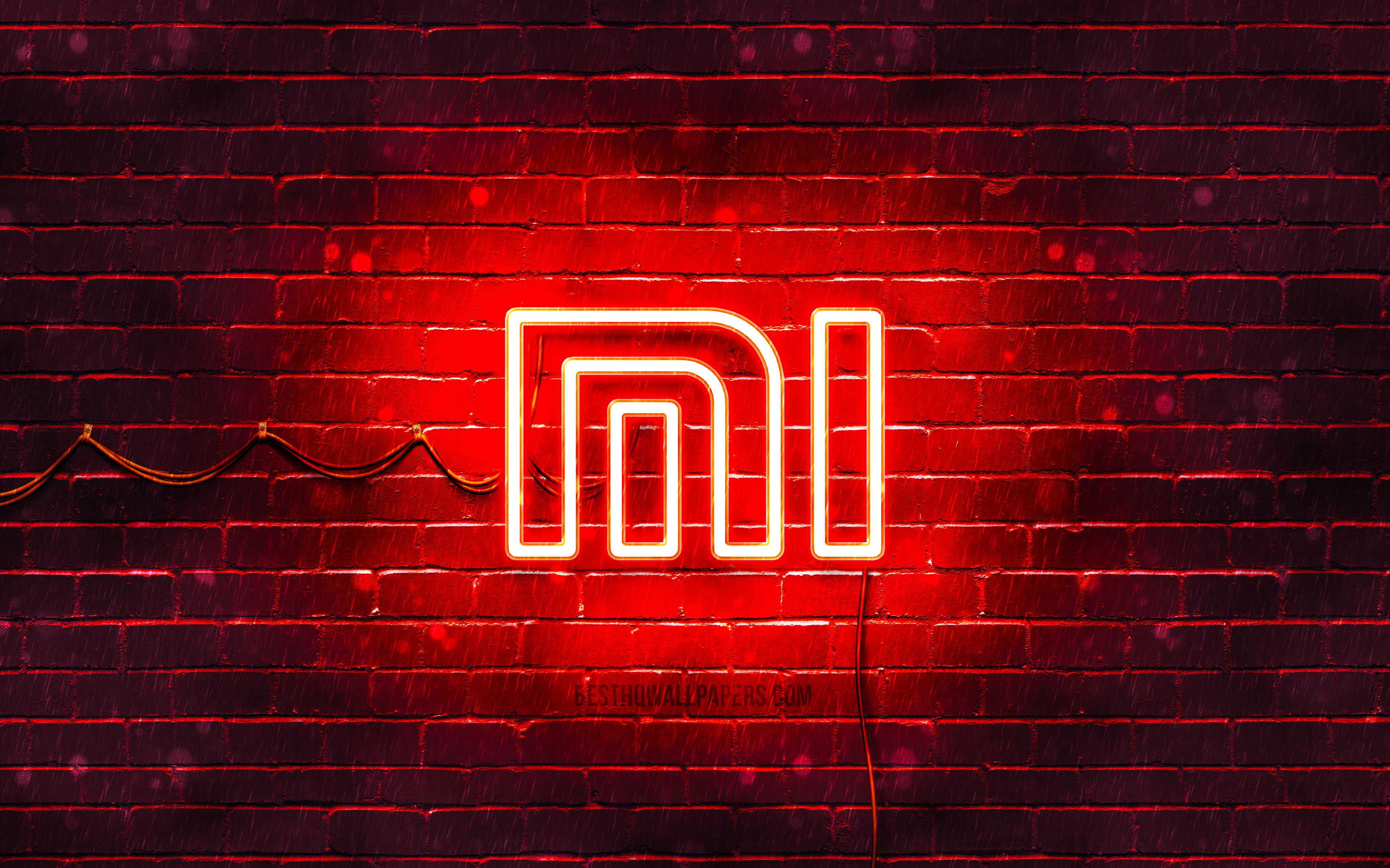 Download wallpaper Xiaomi red logo, 4k, red brickwall, Xiaomi logo, brands, Xiaomi neon logo, Xiaomi for desktop with resolution 3840x2400. High Quality HD picture wallpaper