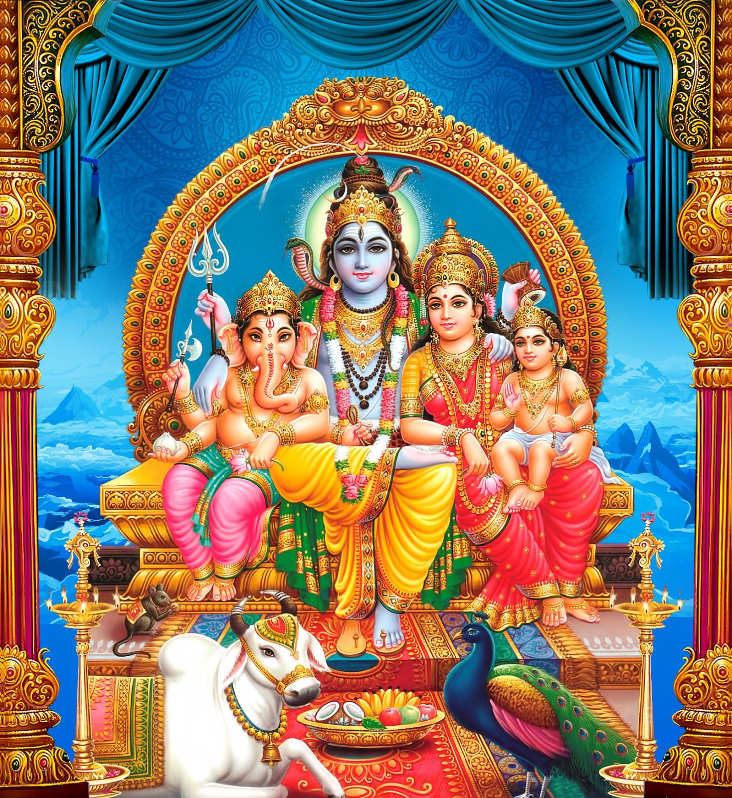 Lord shiva parvathi ganesha kartikeya sitting HD wallpaper free
