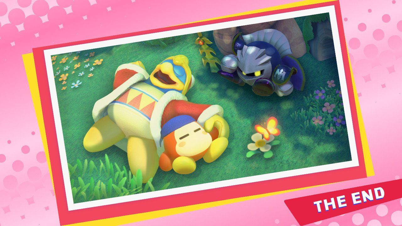 Post Credits Picture After Completing Guest Star Mode With Meta Knight, Dedede, Or Bandana Dee. Kirby Star Allies