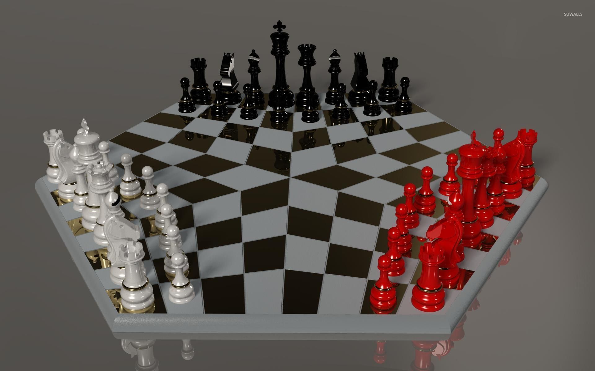 Black, white and red chess pieces