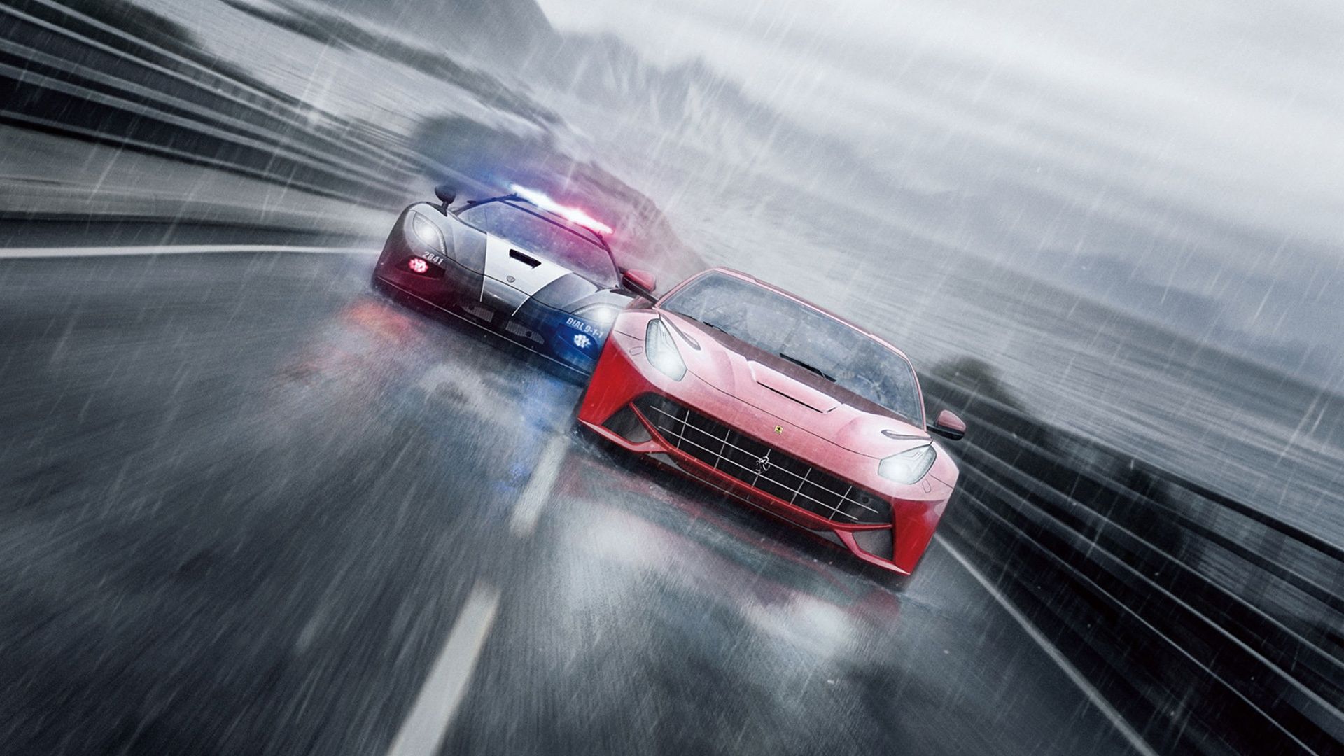 Download 1920x1080 HD Wallpaper need for speed rivals rain highway chase ferrari police, Desktop Background HD