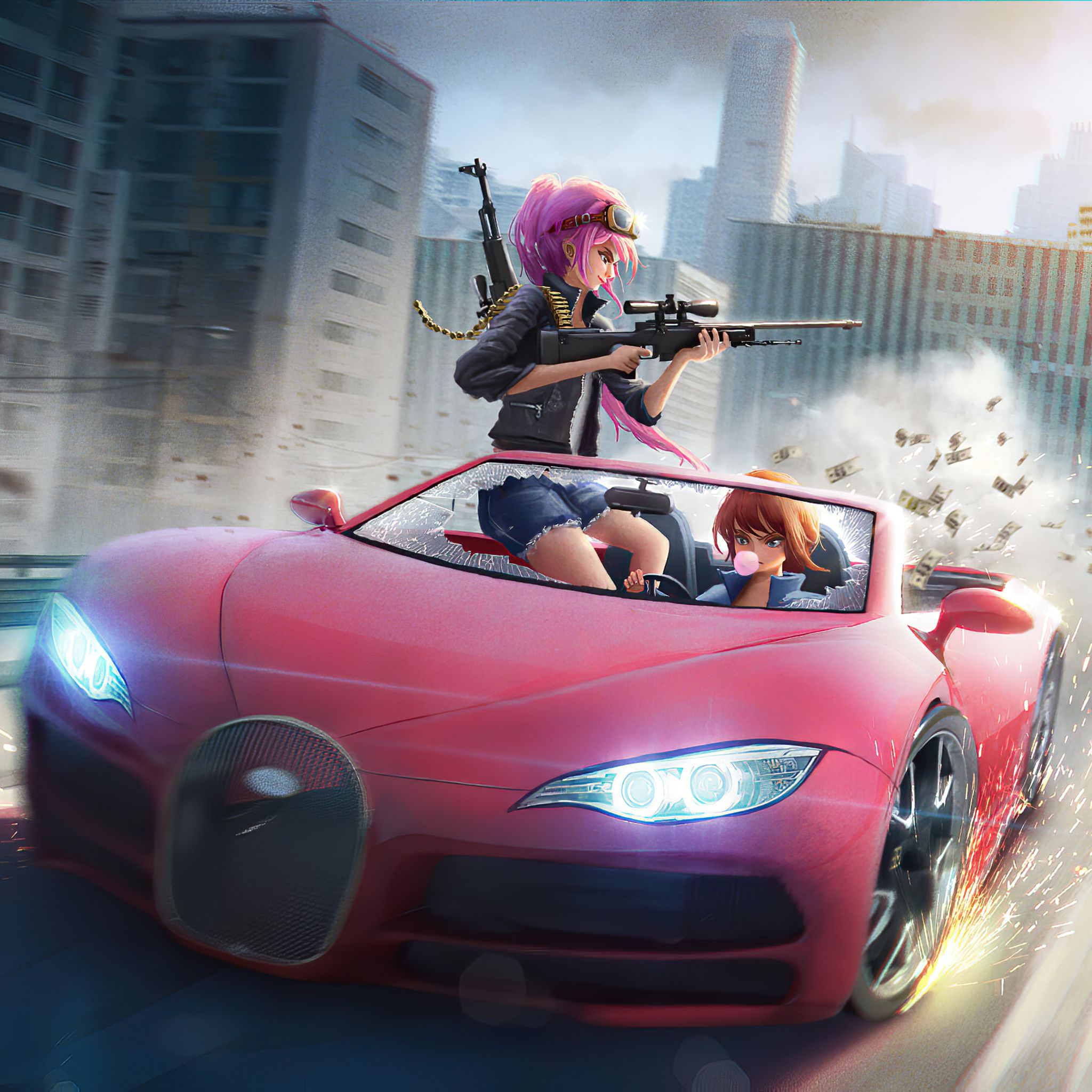 Anime Girls Car Chase 4k iPad Air HD 4k Wallpaper, Image, Background, Photo and Picture