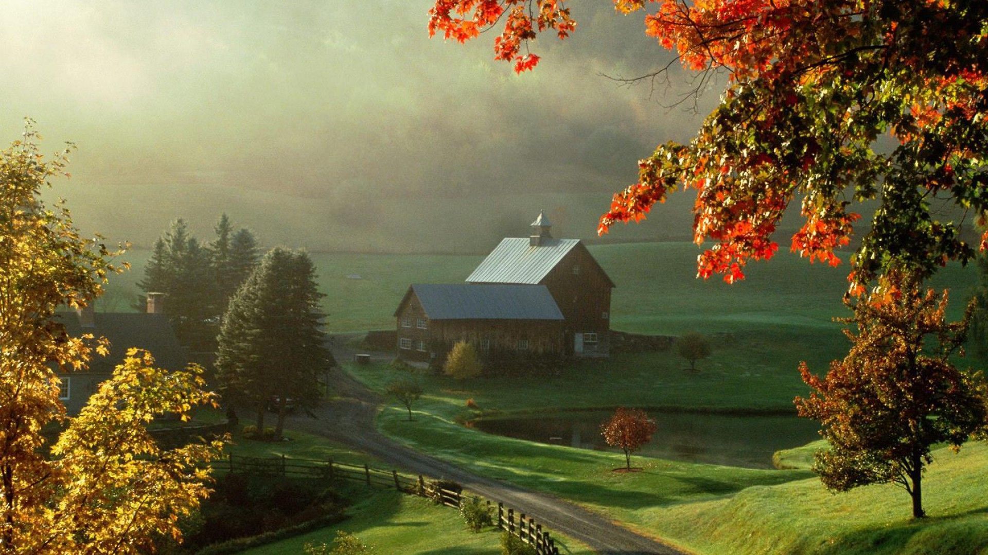 Lovely Farm In Autumn wallpaper HD free. Country farm, Scenery, Landscape