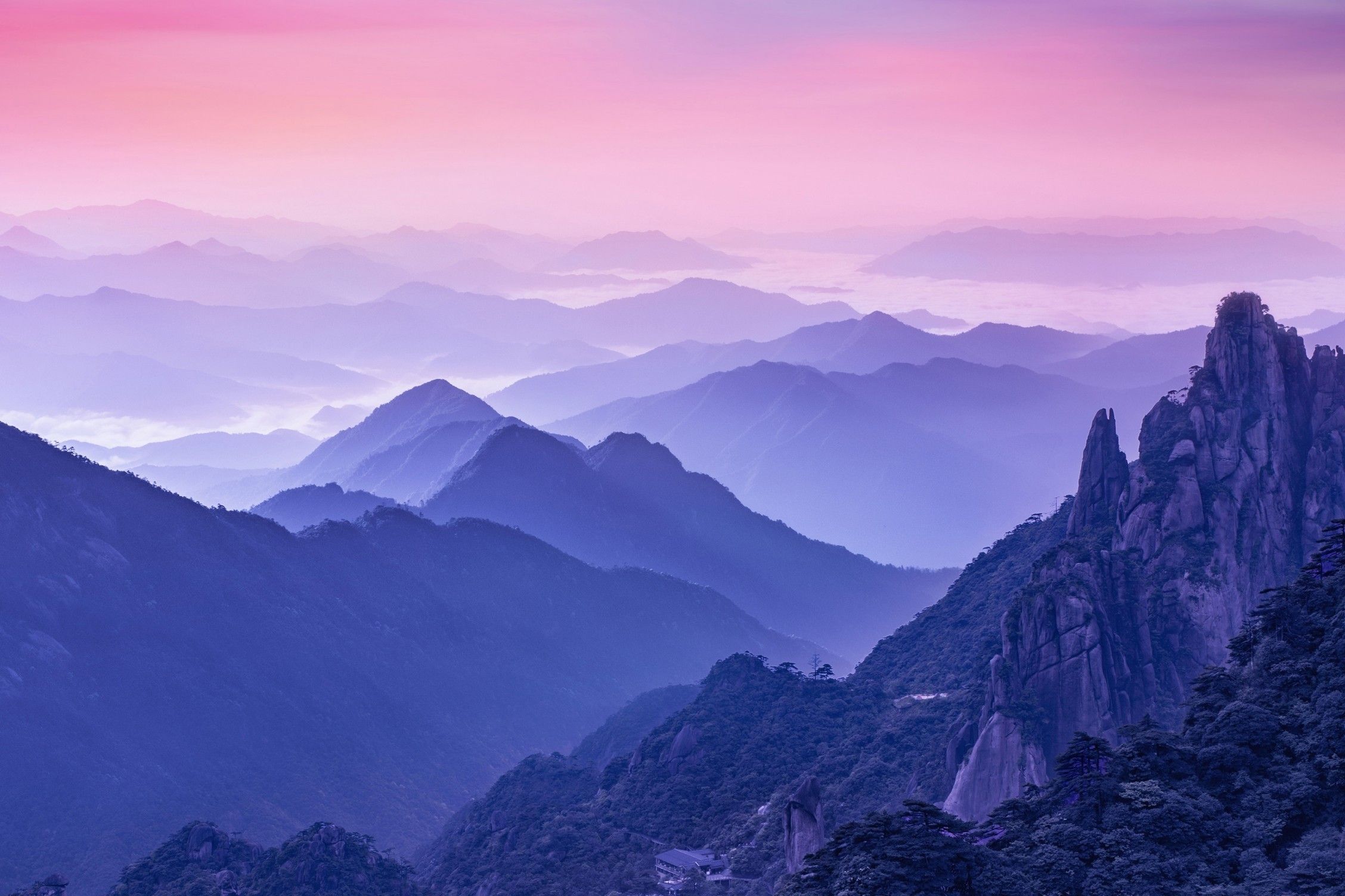 Download 2256x1504 Mountains, Foggy, Cliff, Sky Wallpaper