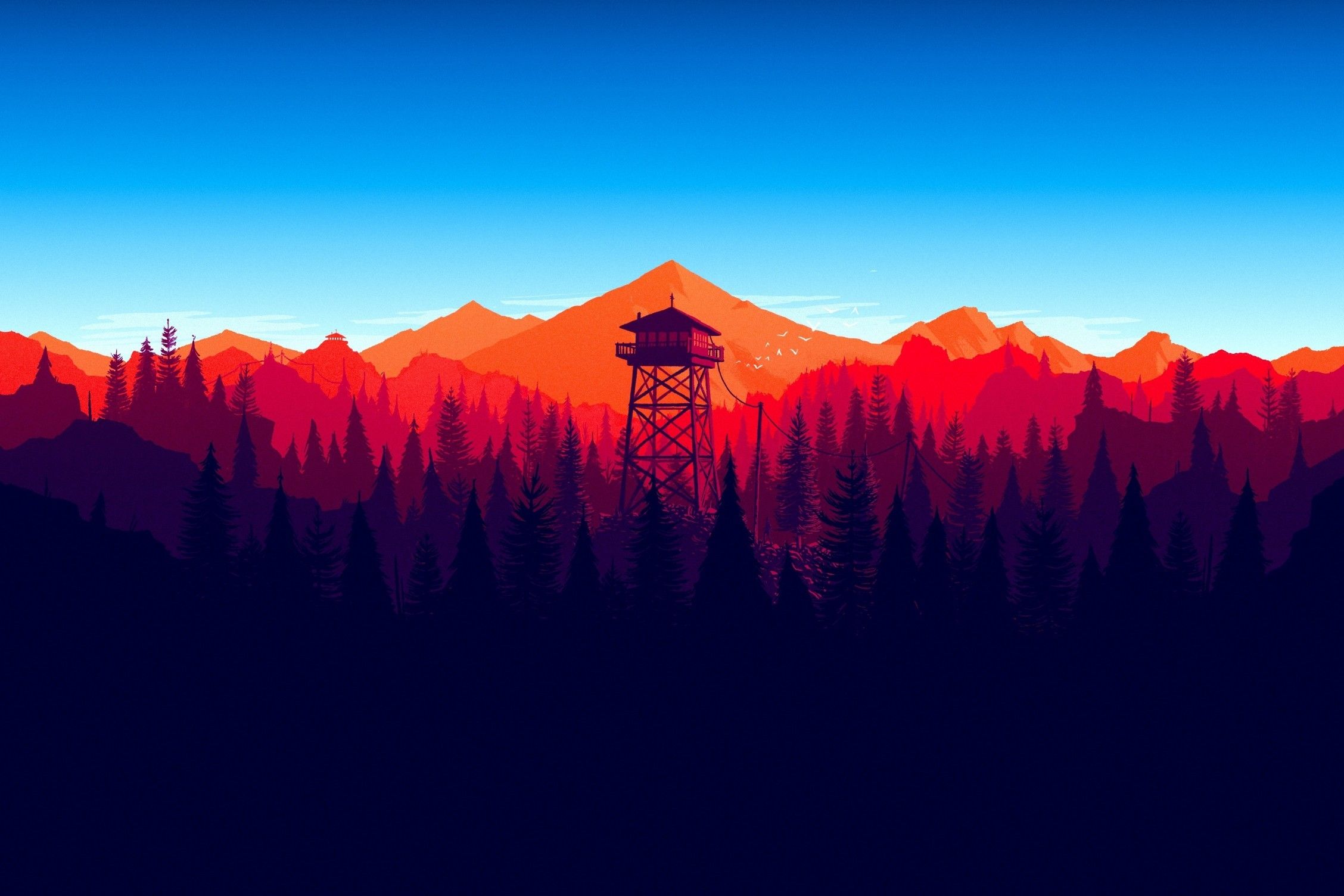 Download 2256x1504 Firewatch, Forest, Landscape, In Game, Minimalistic Wallpaper
