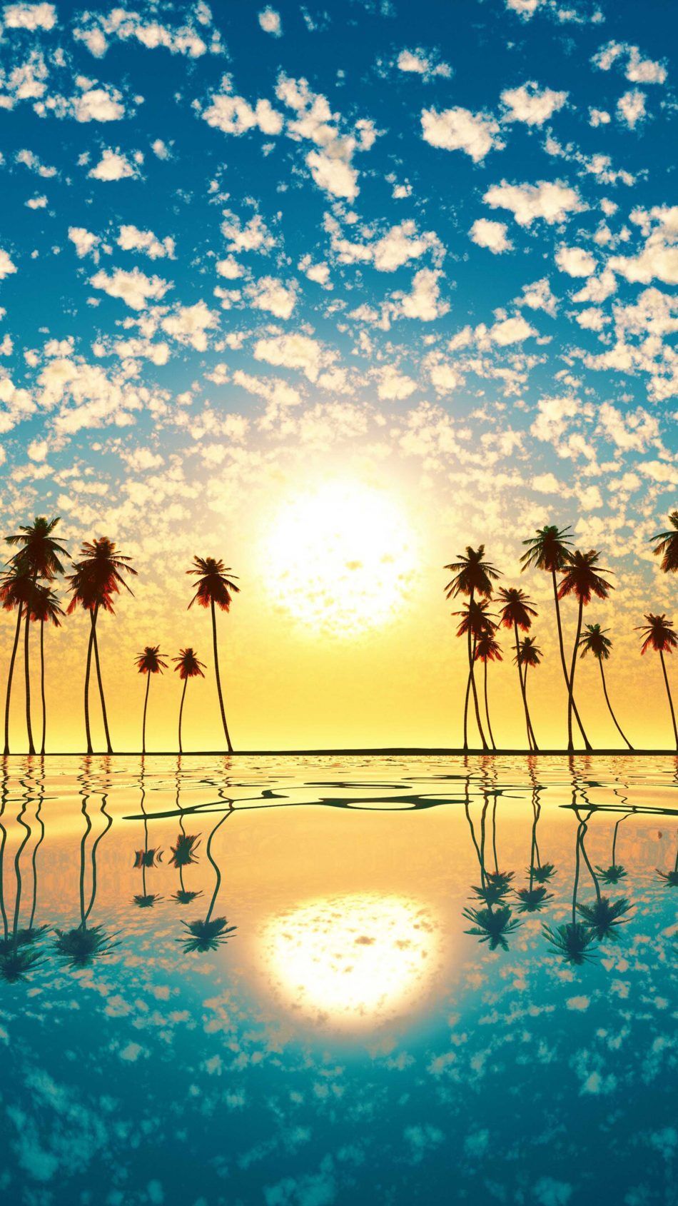 Sunset Palm Tree Cloud Sky Reflection 4K Ultra HD Mobile Wallpaper. Scenery wallpaper, Best nature wallpaper, Beach phone wallpaper